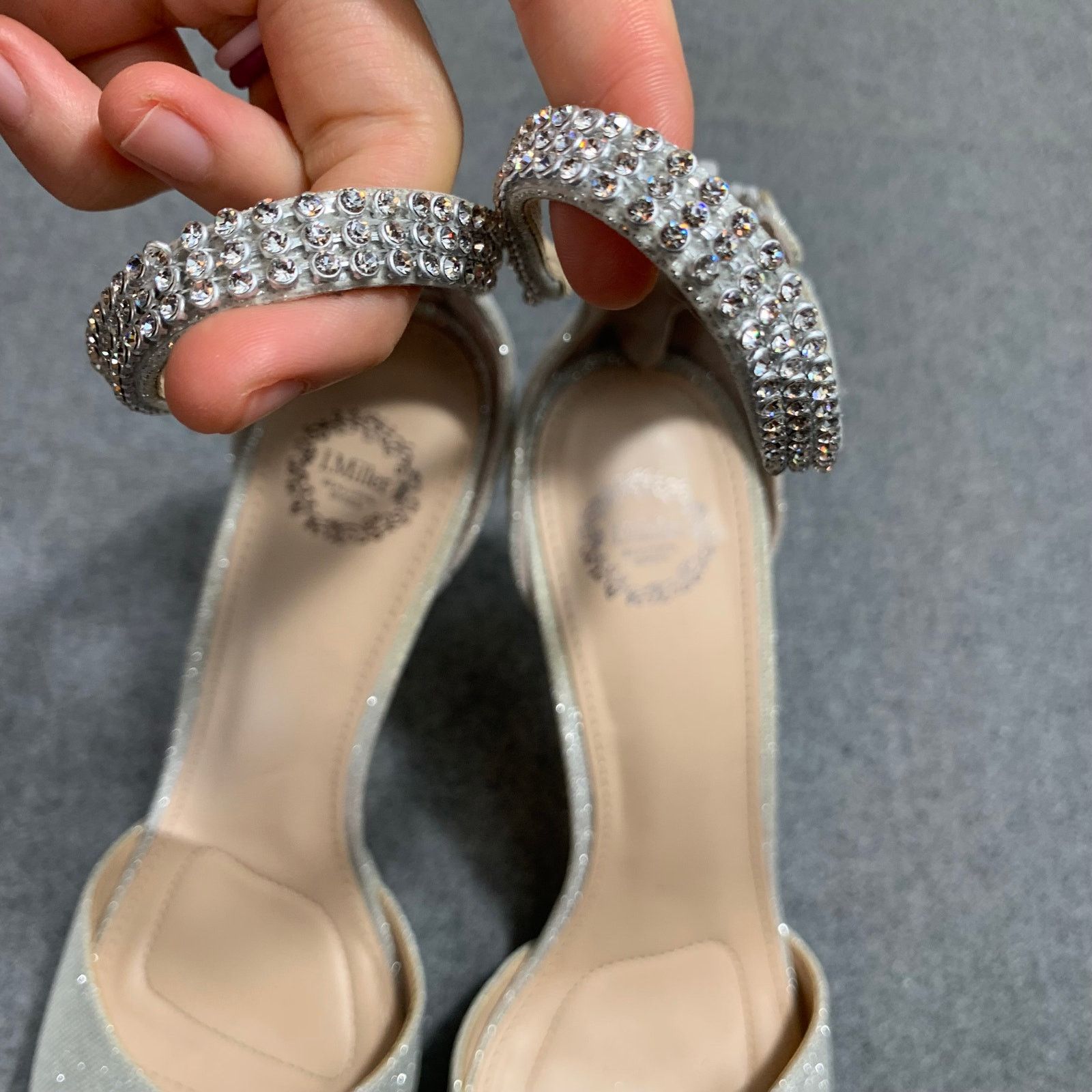 Other Women Heel Ankle Strap Size 8.5 Silver Sparkle Back Zip Size US 8.5 / IT 38.5 - 9 Thumbnail
