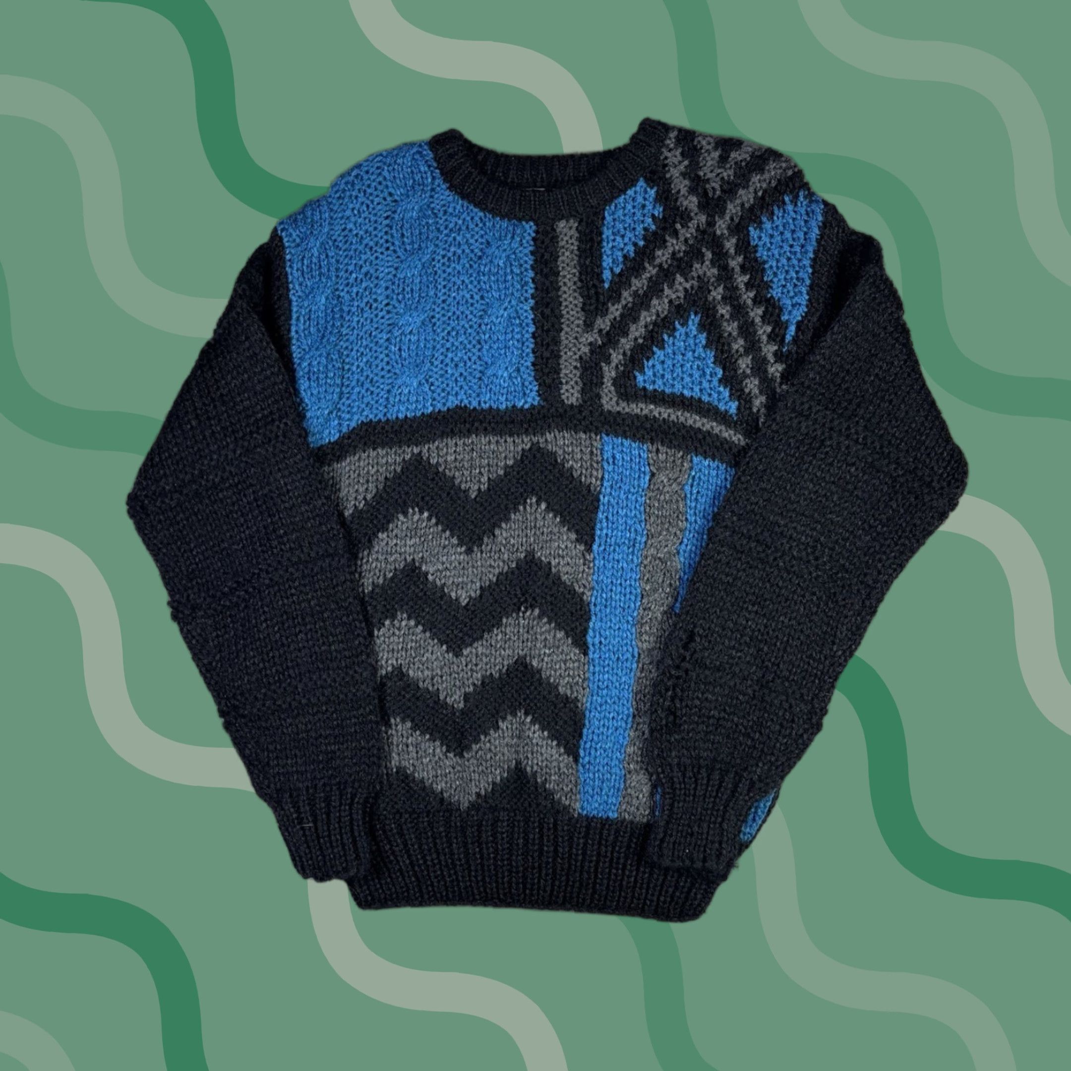 Vintage VINTAGE Forum Knit Sweater Geometric Striped Pattern Chunky Knit Adult Medium Black Crew Neck 80s Mens Pullover Caped? Size US M / EU 48-50 / 2 - 1 Thumbnail