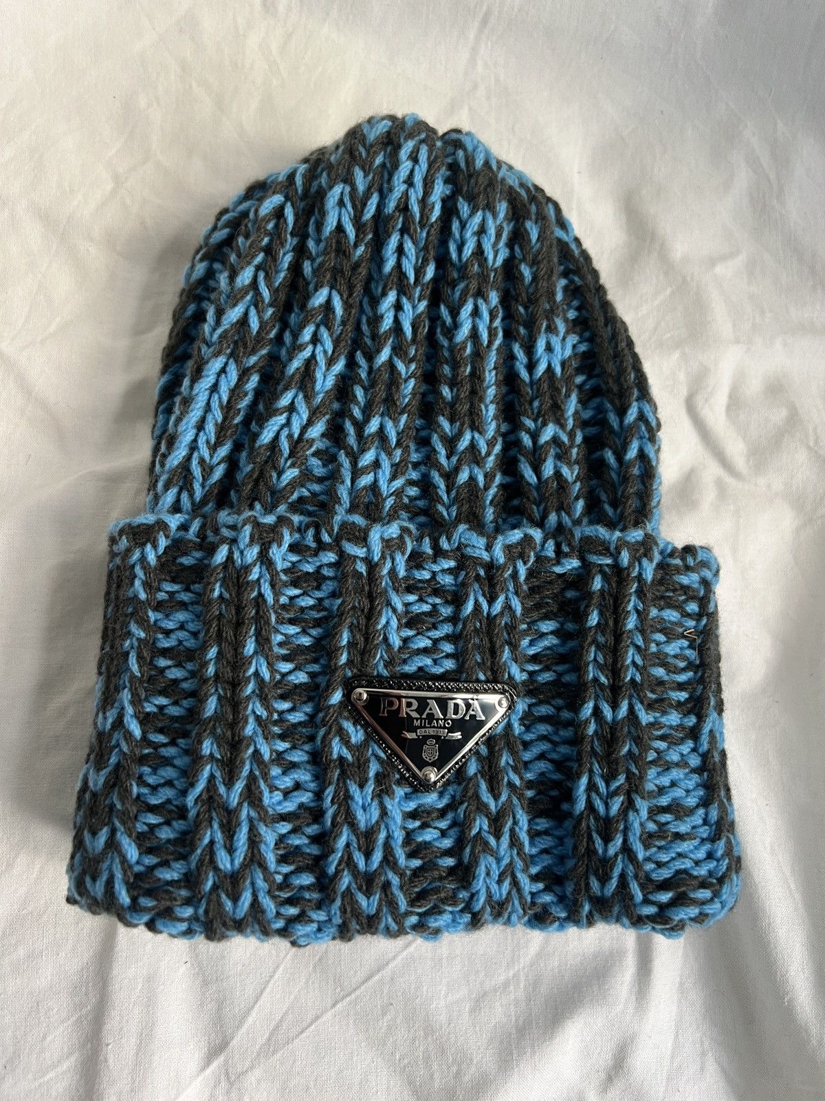 Prada 🔥 Prada x RAF Simons blue cashmere wool beanie knitted hat Size ONE SIZE - 3 Thumbnail