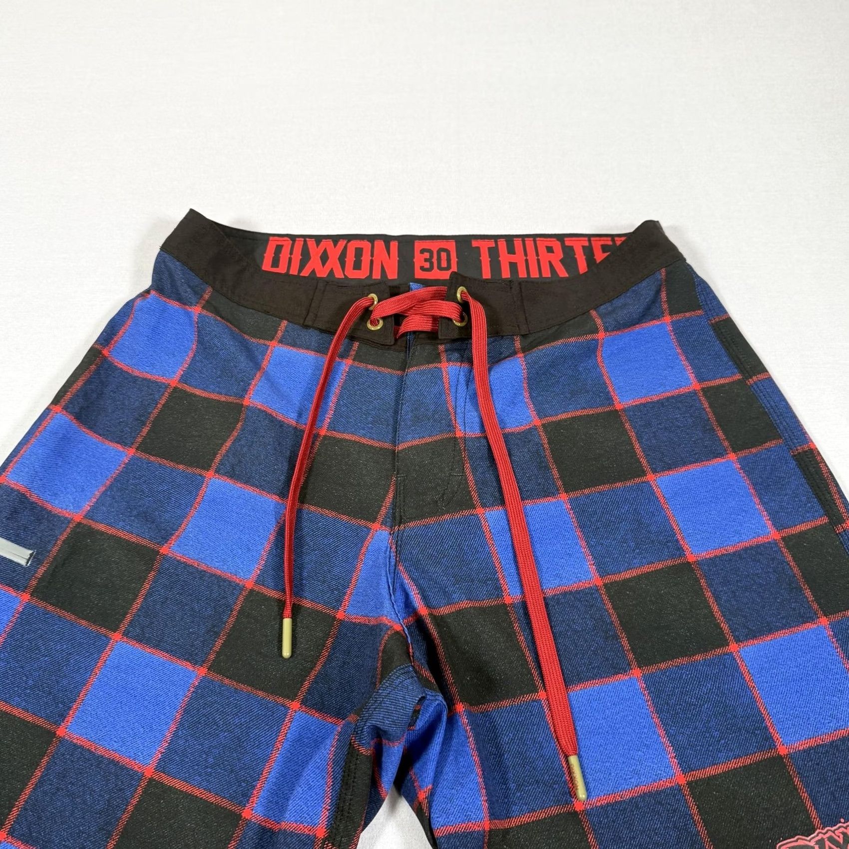 Vintage Dixxon Flannel Company Board Shorts Mens 30 Blue Plaid Friday the 13th Horror Surfing Recreational Back Pocket Drawstring Pockets Size US 30 / EU 46 - 2 Thumbnail