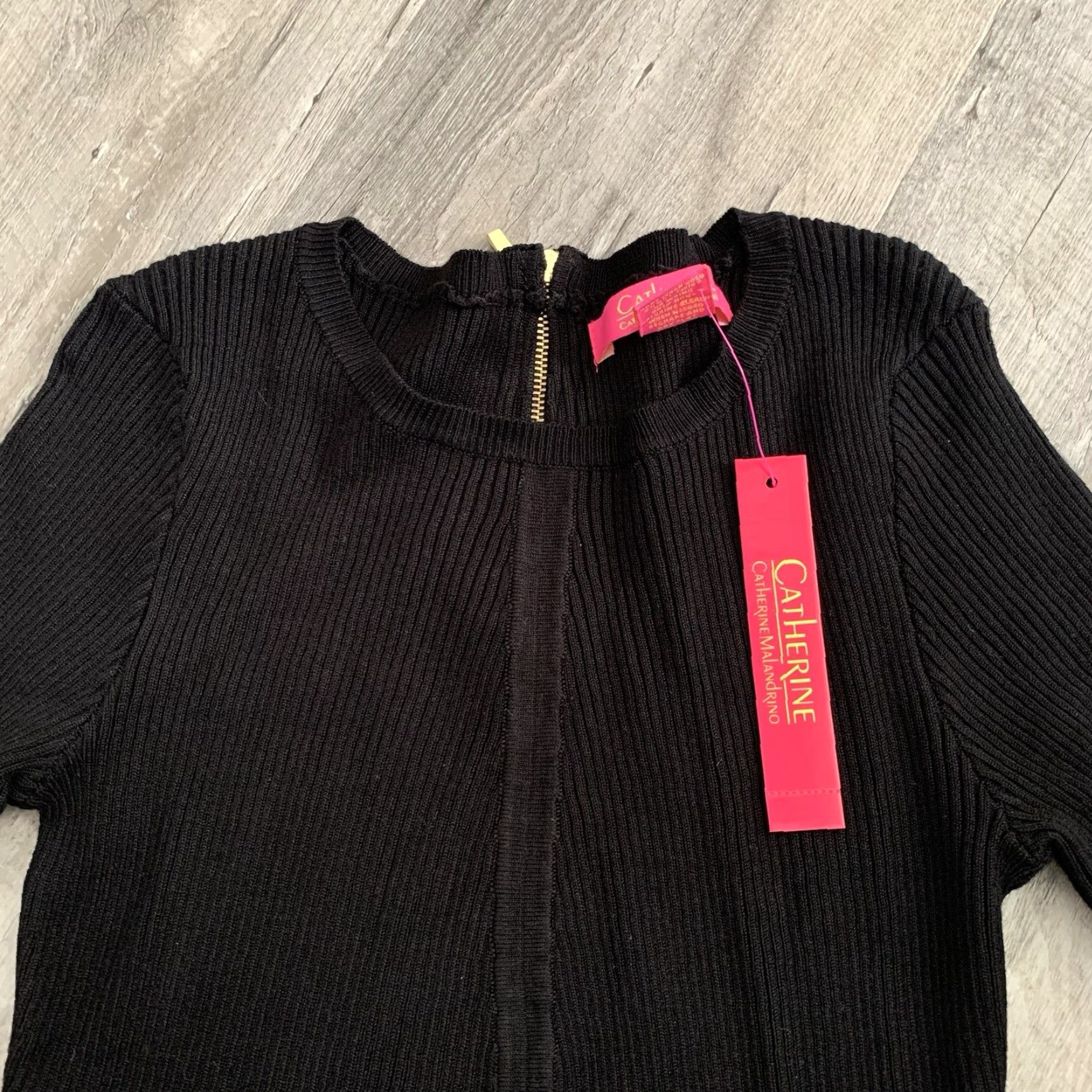 Vintage Catherine Malandrino Sweater Womens Small Black Ribbed Knit Pullover Back Zipper Size S / US 4 / IT 40 - 3 Thumbnail
