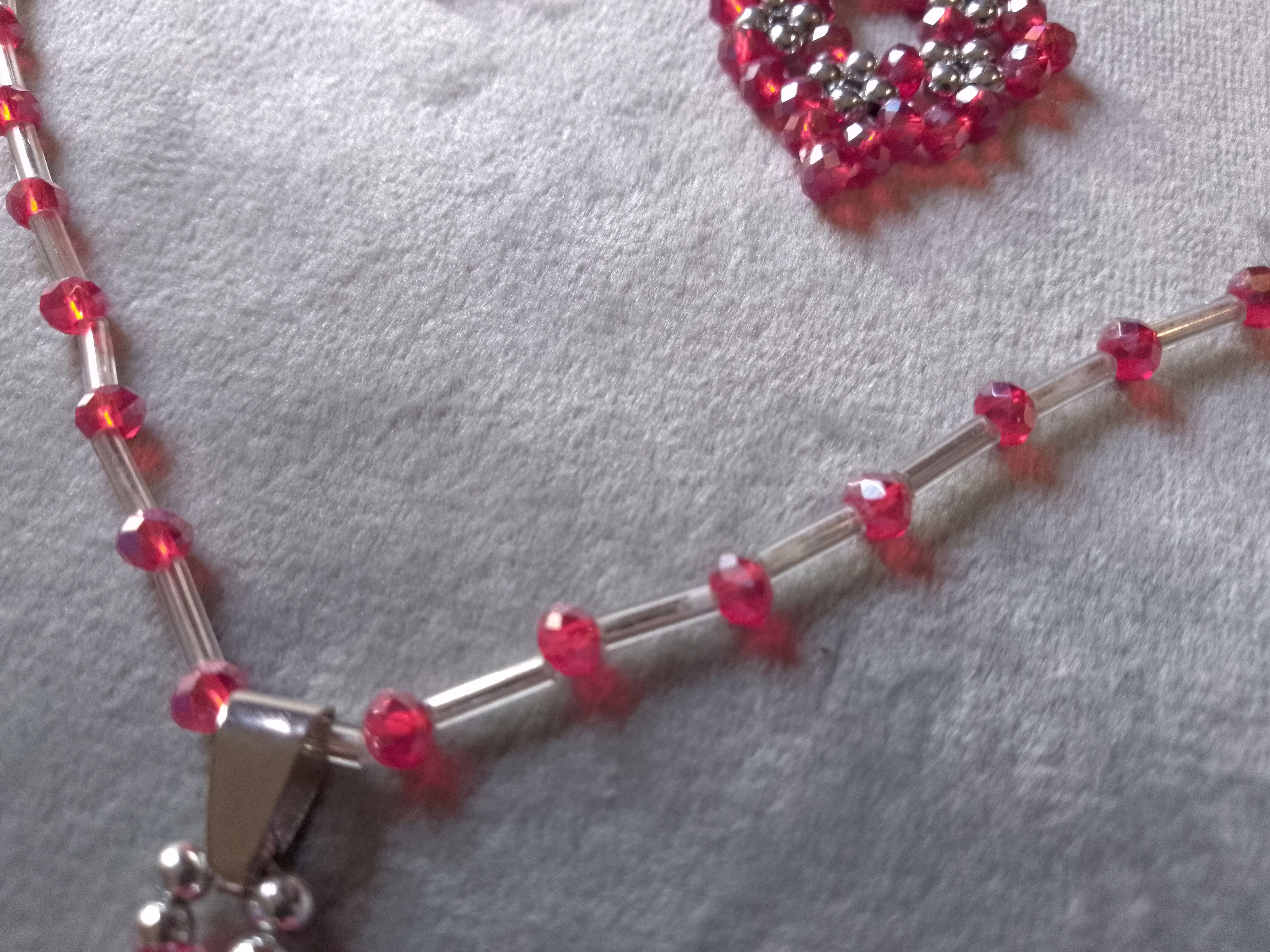 Handmade Necklace Mandala Pendant+ Earrings Red/Silver. Size ONE SIZE - 2 Thumbnail