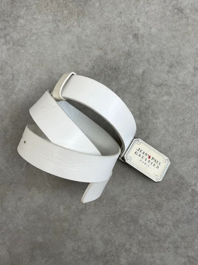 Jean Paul Gaultier 2000s Jean Paul Gaultier White Leather Logo Belt Size ONE SIZE - 3 Thumbnail