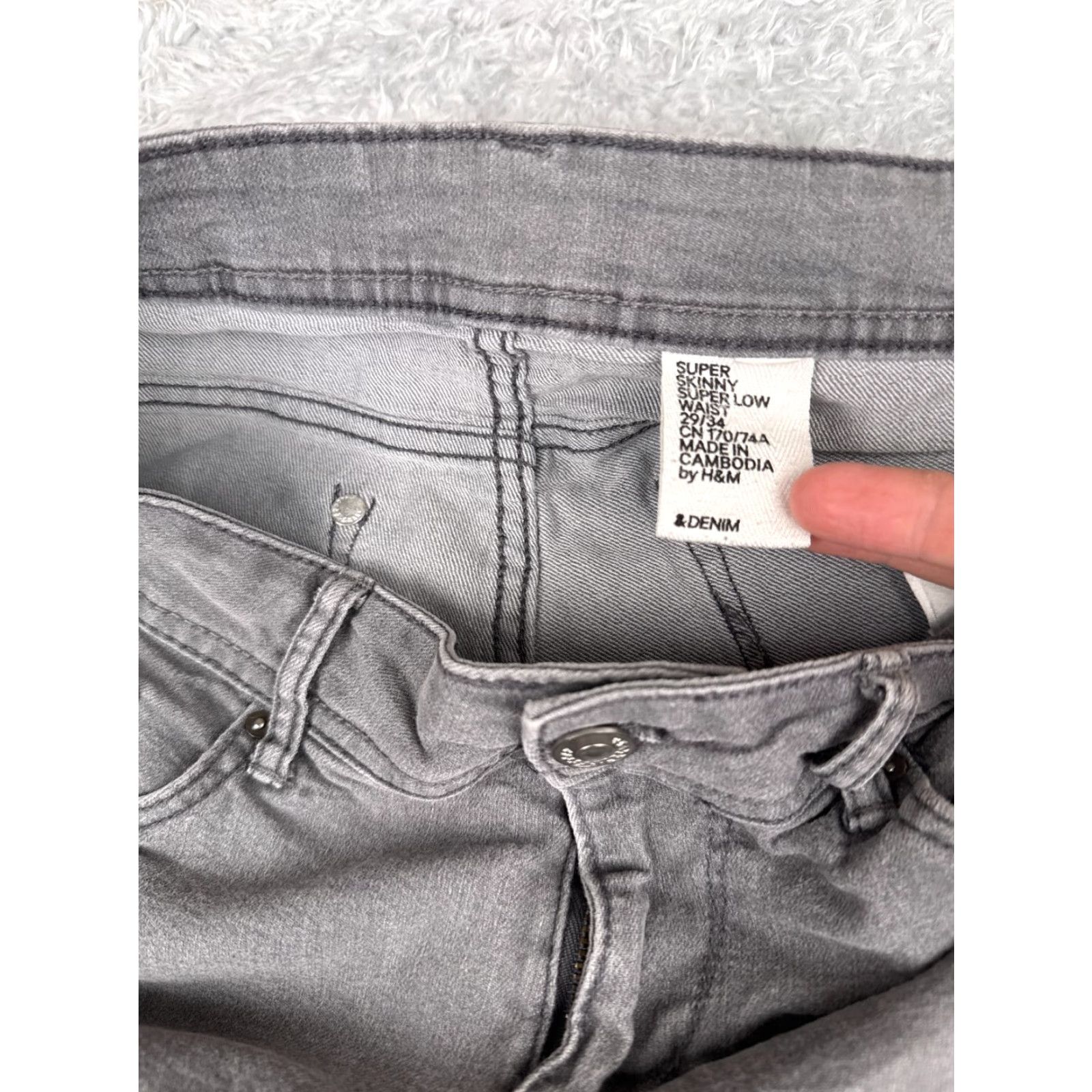 Denime &Denim Womens Jeans 29 Gray Super Skinny Low Waist Cotton 30x34 Size 29" - 6 Thumbnail