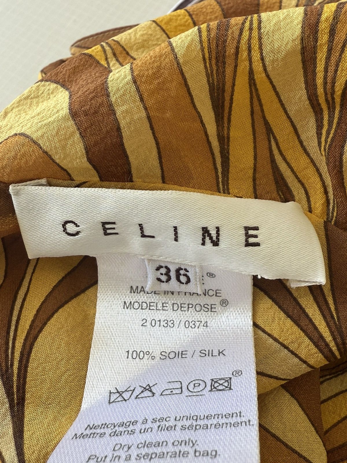 Celine Celine Yellow Swirl Print Silk Blouse Size XS / US 0-2 / IT 36-38 - 6 Thumbnail
