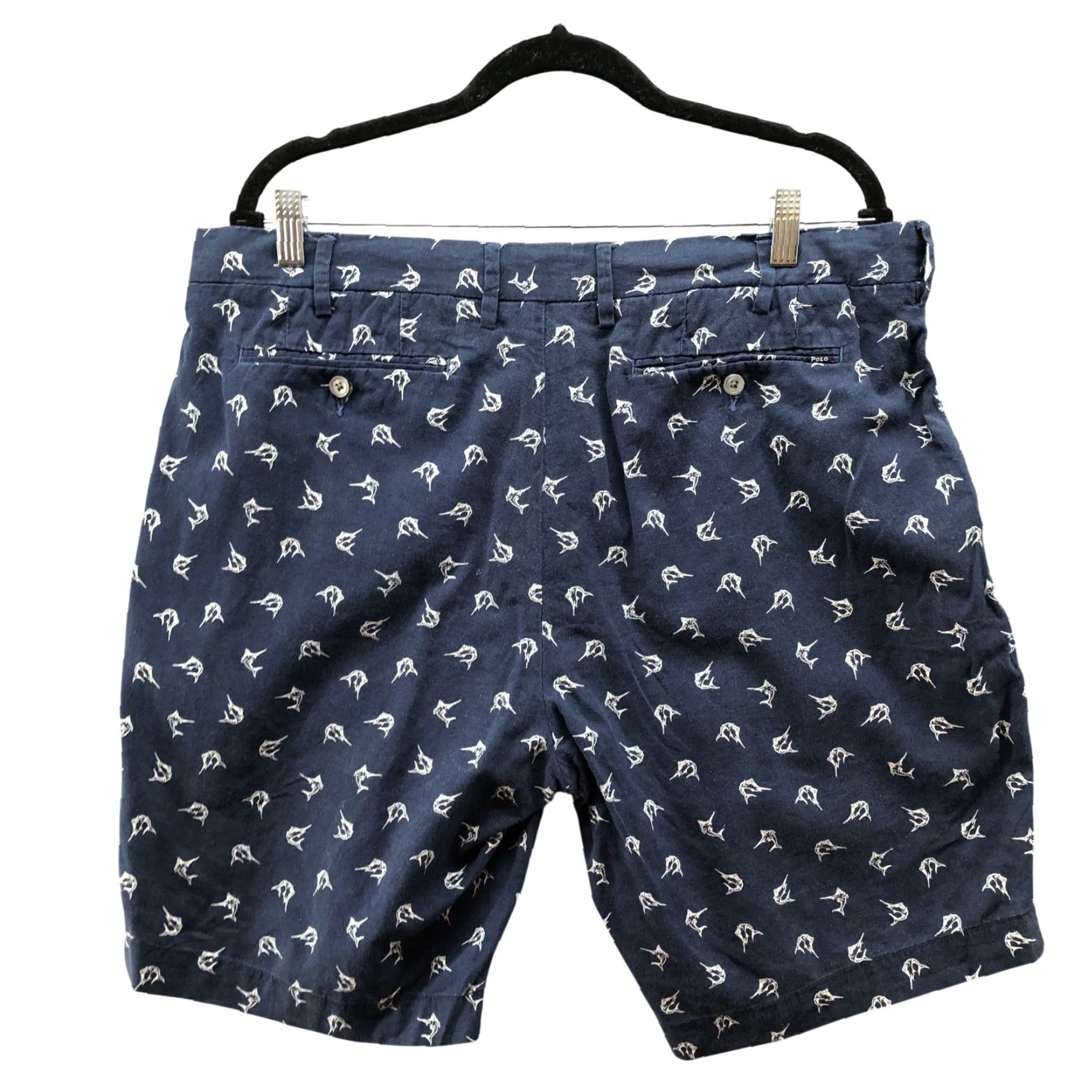 Polo Ralph Lauren Polo Ralph Lauren Classic Fit Linen Blend Shorts Mens 36 Blue Swordfish Print Chino Casual Summer Front Pockets Size US M / EU 48-50 / 2 - 2 Thumbnail