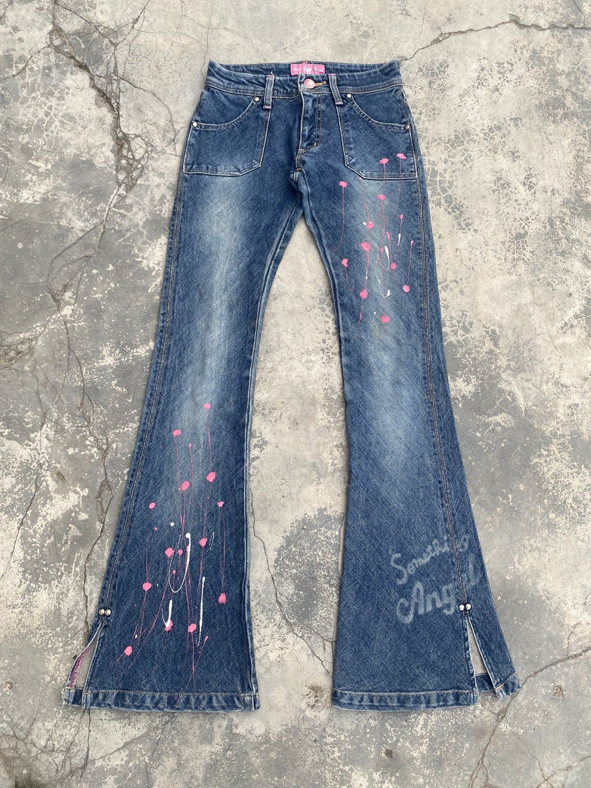 Edwin SOMETHING ANGEL Pink Splatter Stretchable Flared Jeans Size 24" / US 00 / IT 34 - 1 Thumbnail