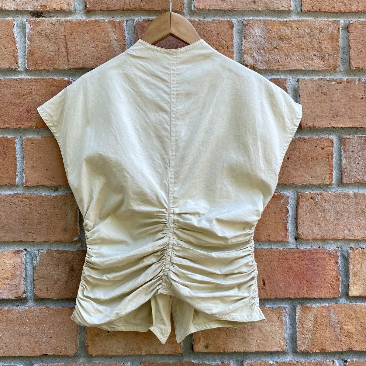 Japanese Brand KEI IWAMOTO Beige Ruched Button-Front Blouse Size S / US 4 / IT 40 - 12 Thumbnail