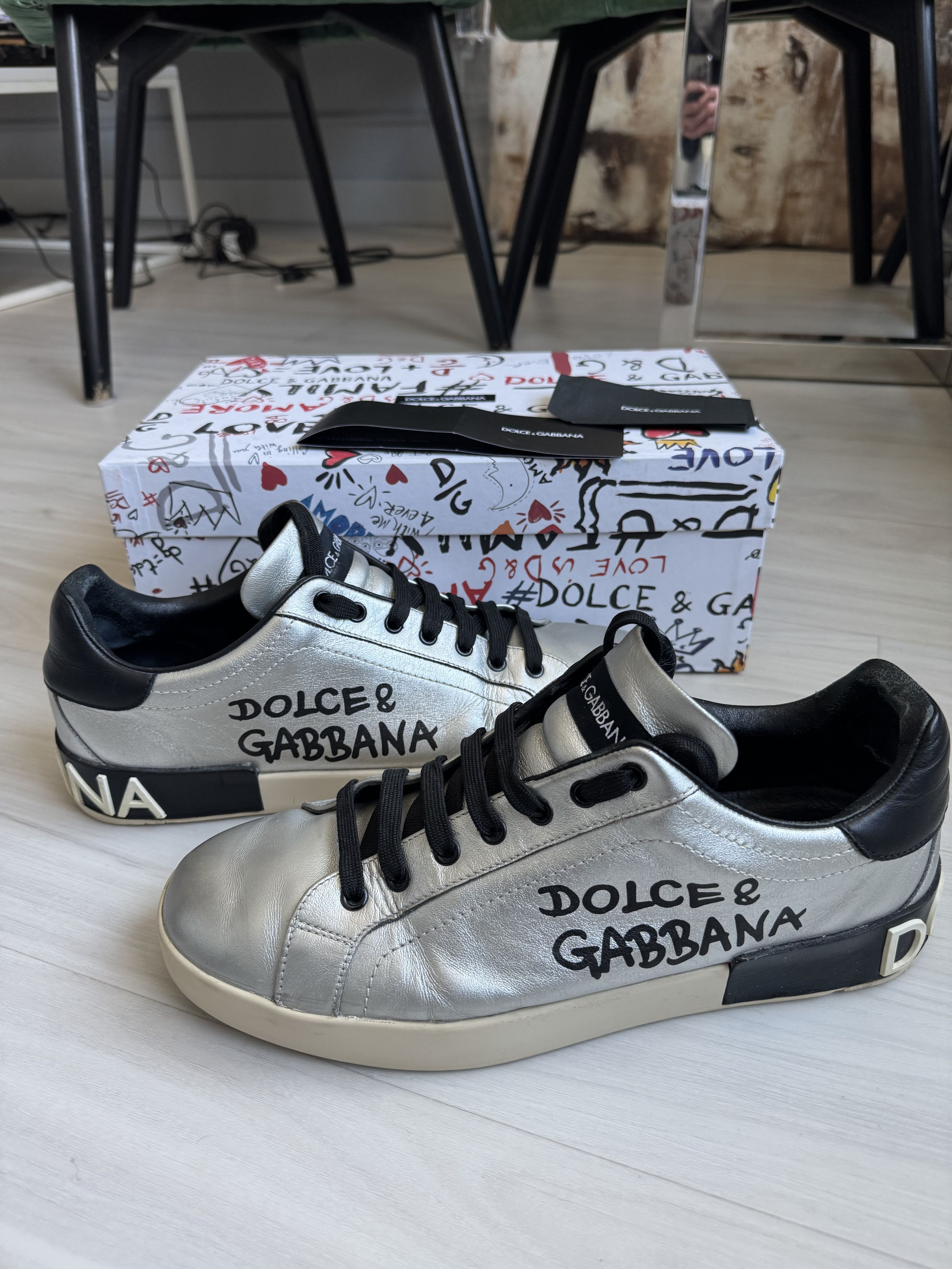 Dolce & Gabbana DOLCE & GABBANA METALLIC CALFSKIN NAPPA PORTOFINO SNEAKERS Size US 10.5 / EU 43-44 - 1 Thumbnail