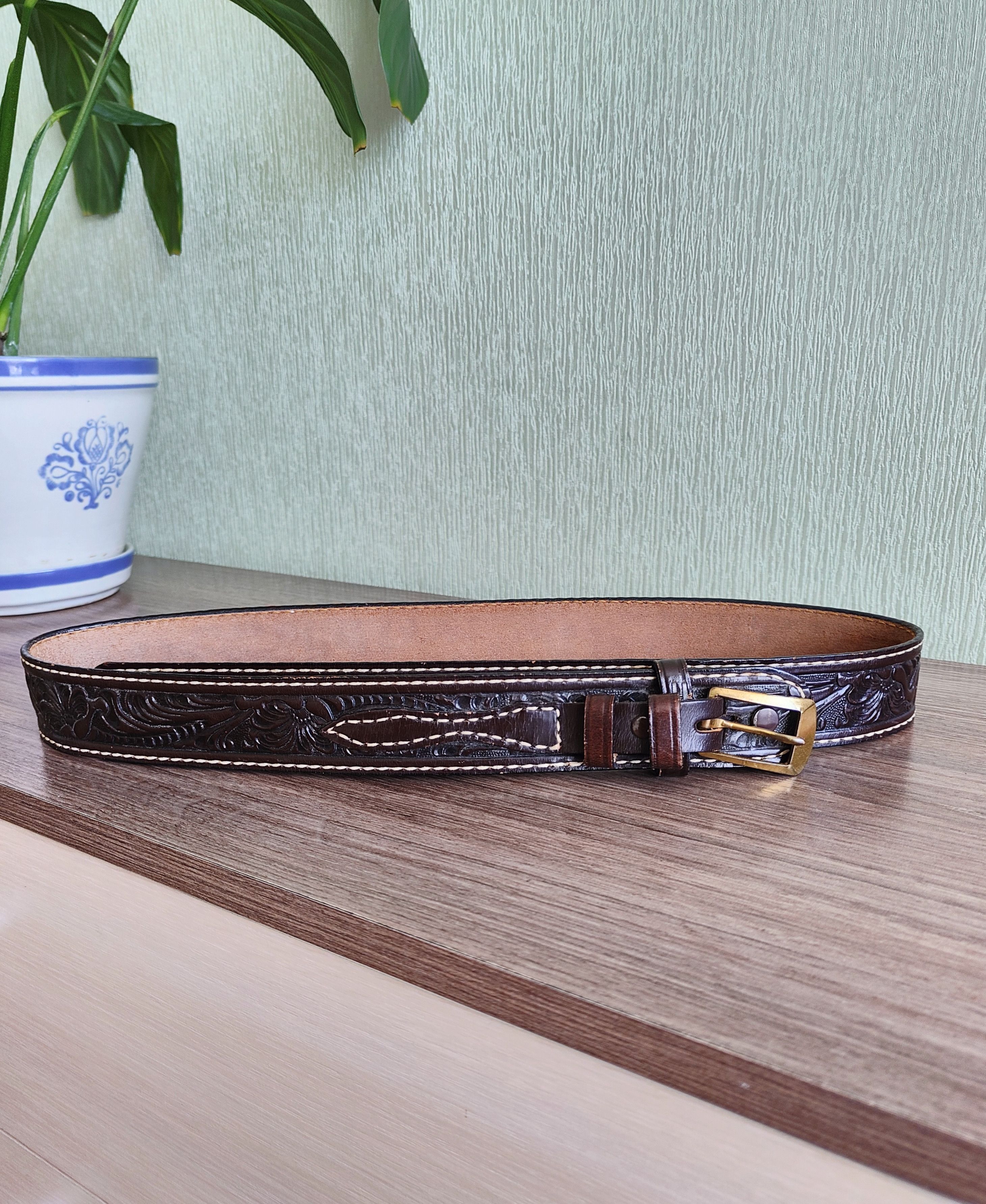 Tony Lama Vintage Tony Lama Leather Belt Made in USA Size ONE SIZE - 3 Thumbnail