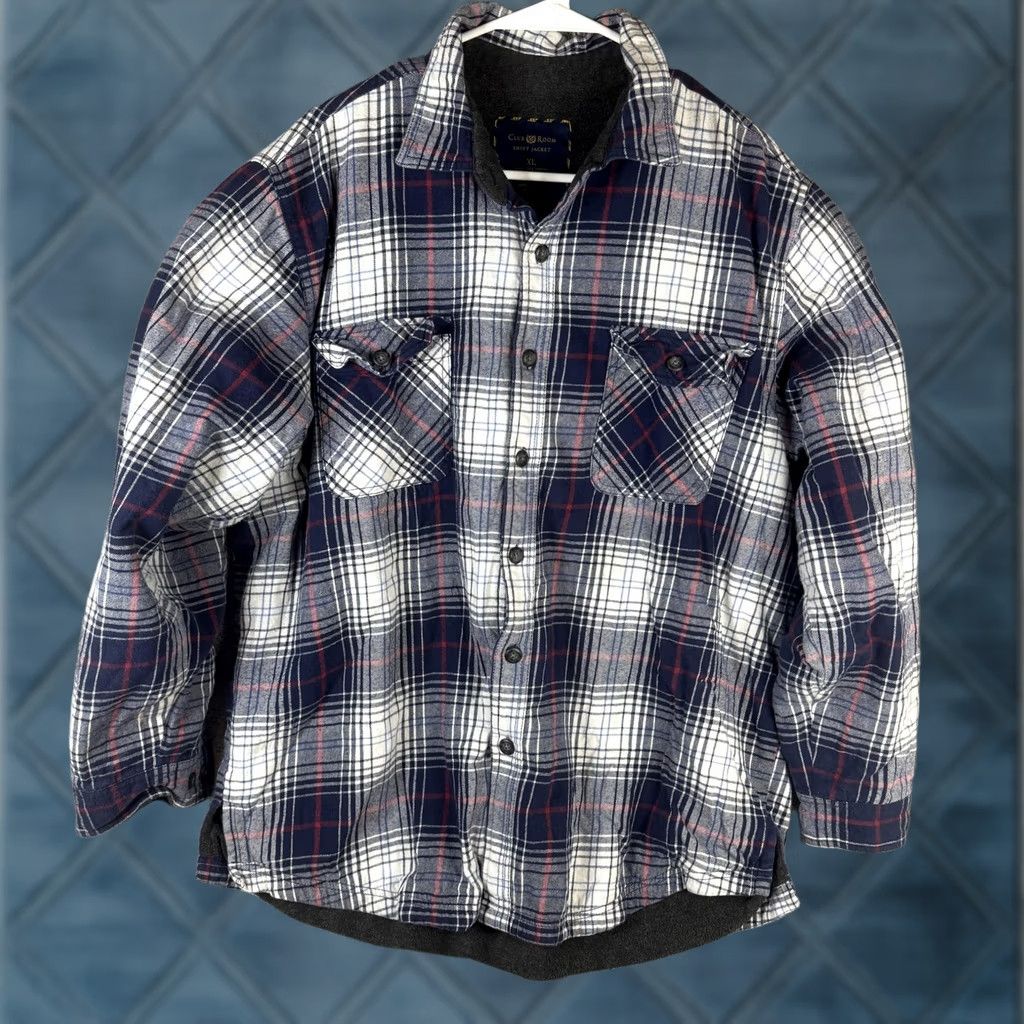 Club Room Club Room Shirt Jacket Mens XL Blue Plaid Flannel Fleece Lined Shacket Jacket Shirt Size US XL / EU 56 / 4 - 1 Thumbnail