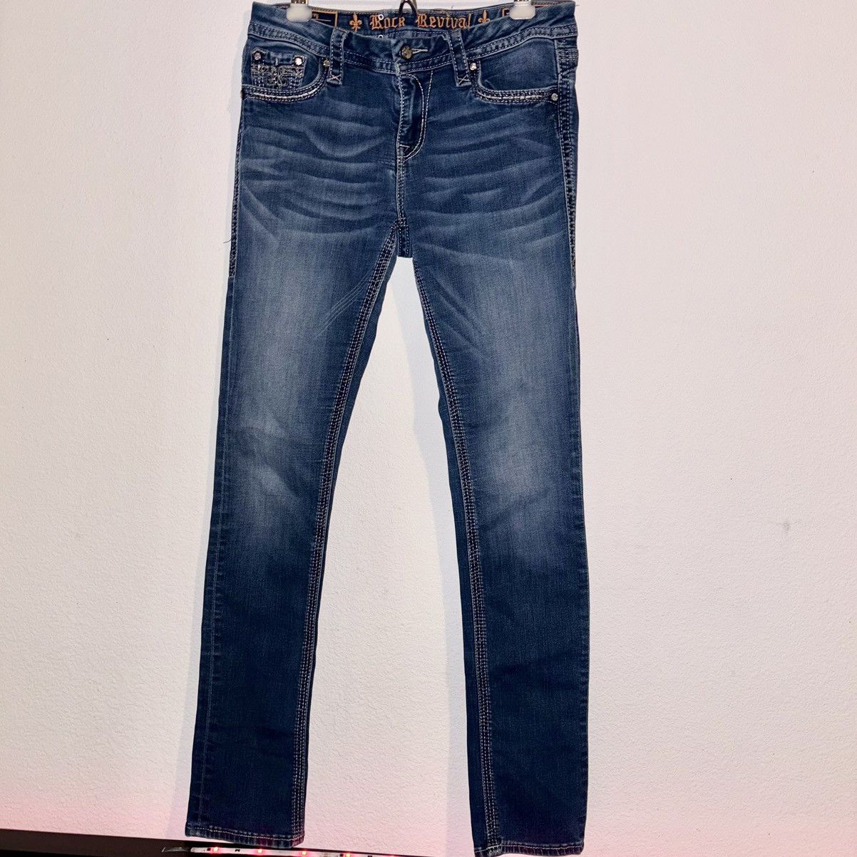 image of Rock Revival Women's Size 28 Blue Denim Jeans Bedazzled Jean