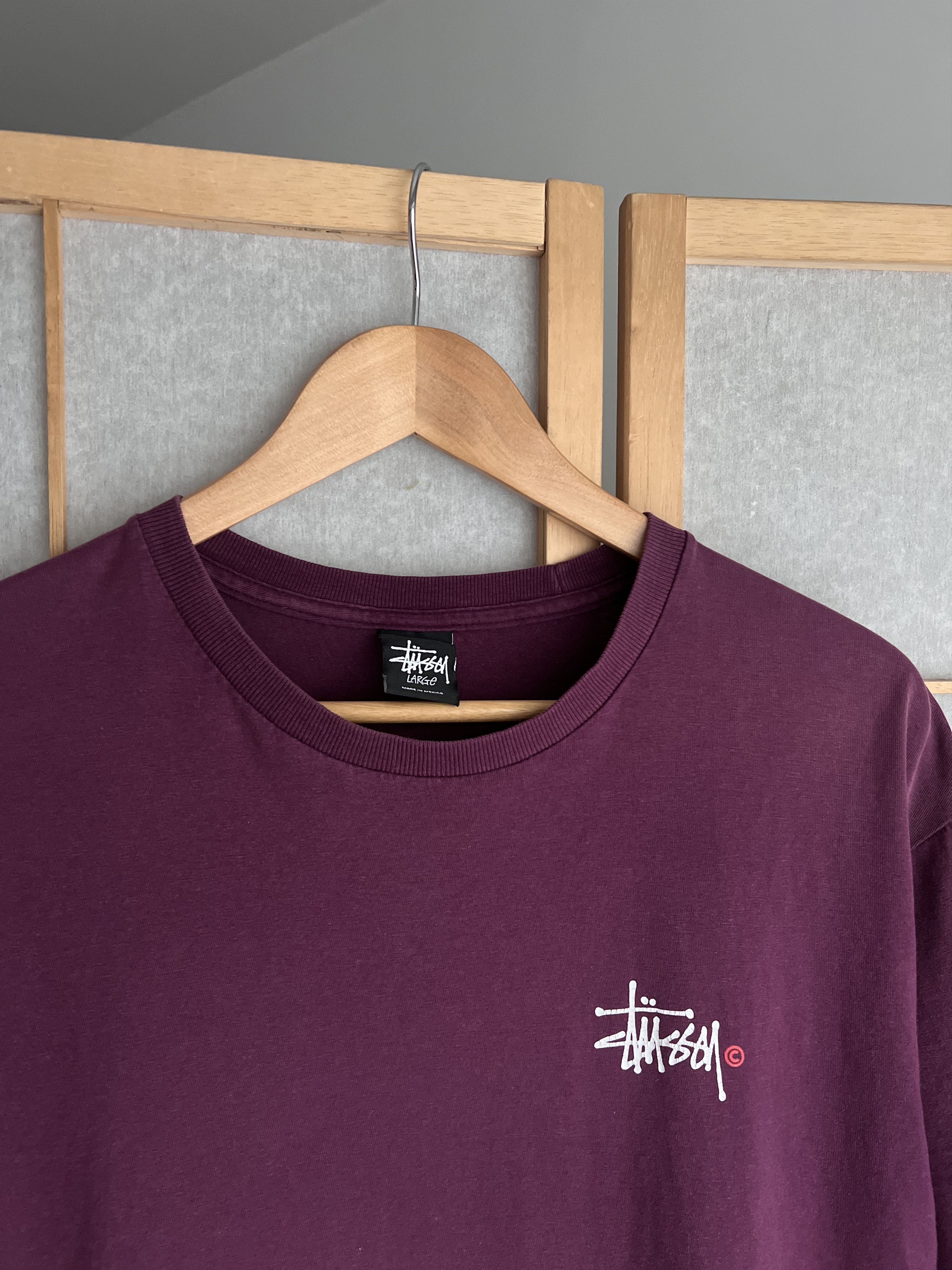 Stussy Crazy Stussy sunfaded burgundy vintage big back logo t shirt Size US L / EU 52-54 / 3 - 5 Thumbnail