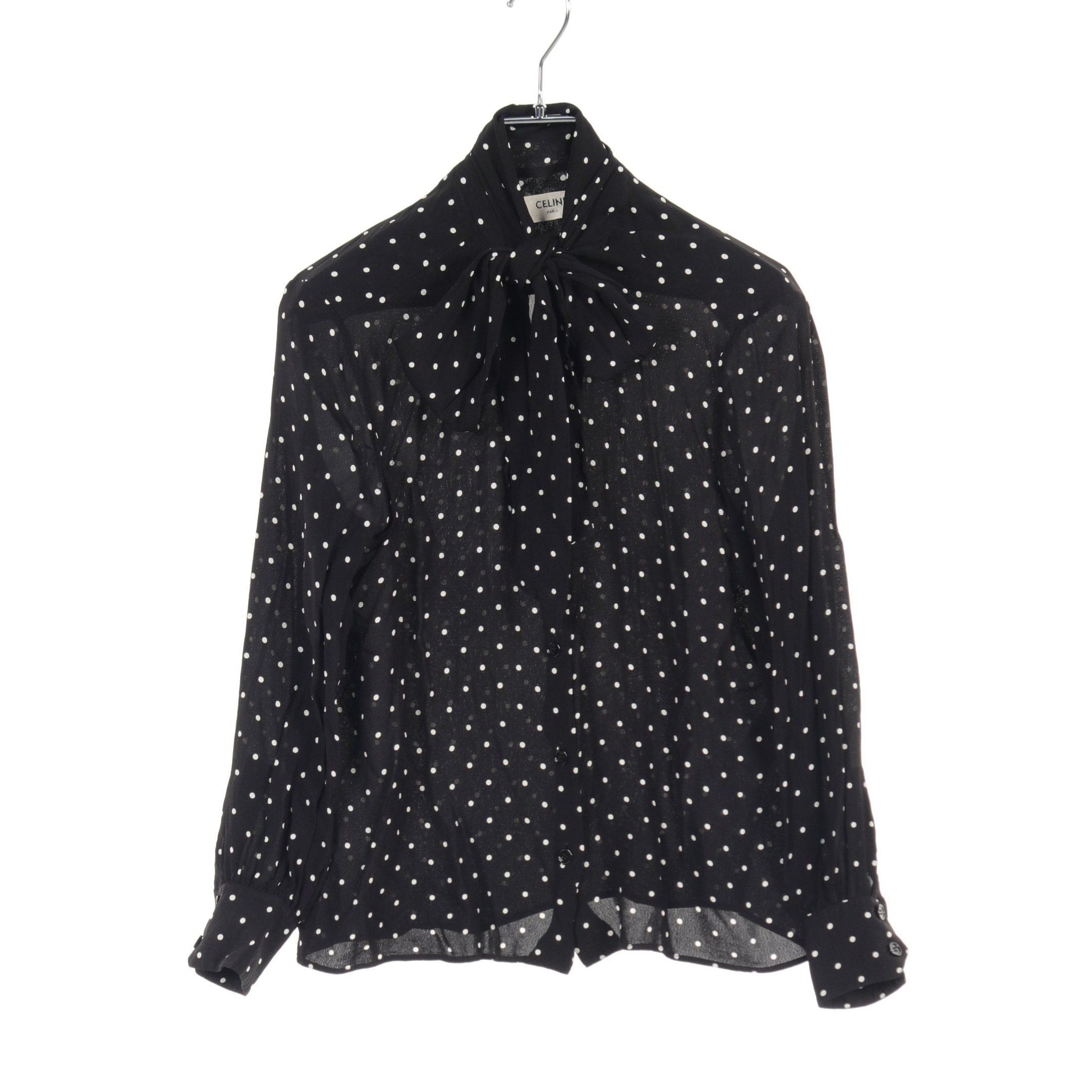 Celine Celine Blouse Ribbon Tie Dot Rayon Black Size ONE SIZE - 1 Thumbnail