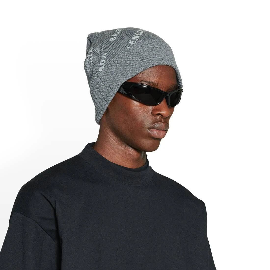 Balenciaga o1in1g1024 Size : OS / Allover Logo Beanie / Hat in Grey Size ONE SIZE - 4 Thumbnail