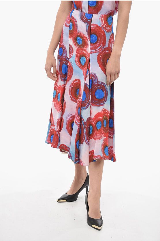 image of Marni Flaminia Veronesi Flared Midi Skirt With Paint-Effect Print, Women's (Size Small)