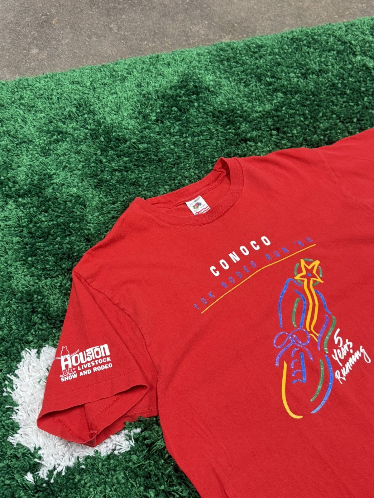 Fruit Of The Loom × Vintage Vintage Rodeo Run Cowboy 5k Houston Texas Oil Tee XL Size US XL / EU 56 / 4 - 3 Thumbnail