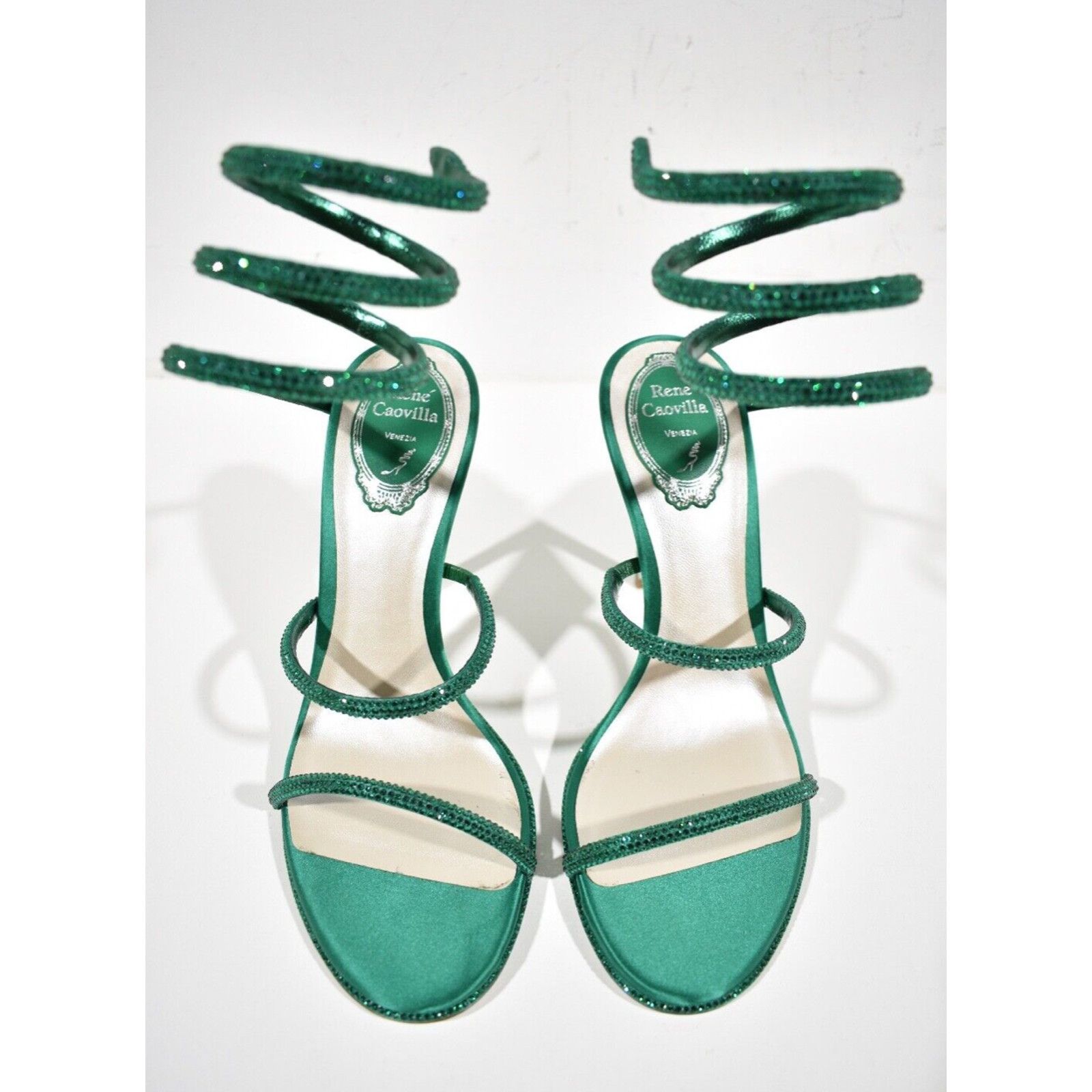 Rene Caovilla Cleo Emerald Crystal Ankle Wrap Strap Sandal Heel Pump 38 Size US 8 / IT 38 - 7 Thumbnail