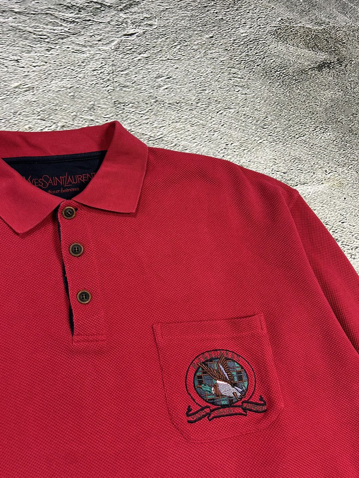 Vintage YSL red sweatshirt polo vintage Yves Saint Laurent 90s Size US XXL / EU 58 / 5 - 2 Thumbnail