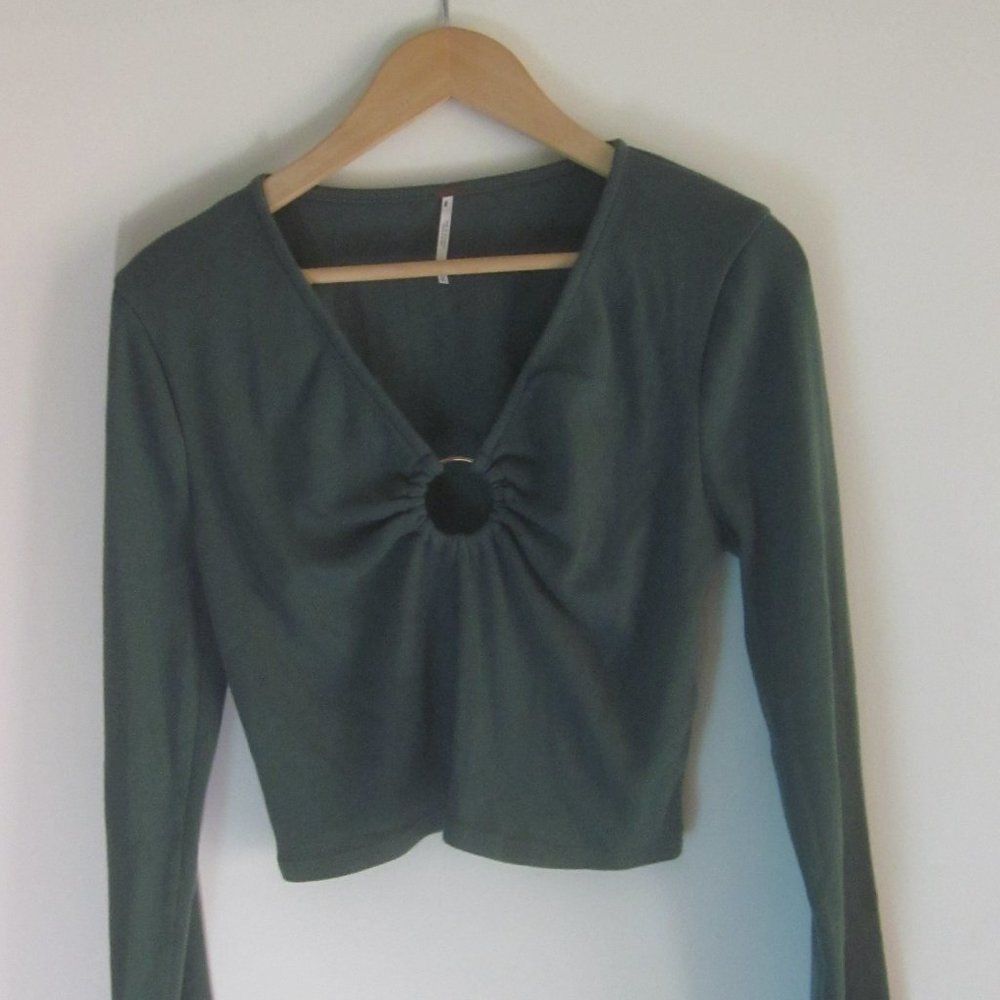 Free People Free People Green Cropped Tee Long Sleeve Womens Cotton Top Size XL Size XL / US 12-14 / IT 48-50 - 2 Thumbnail