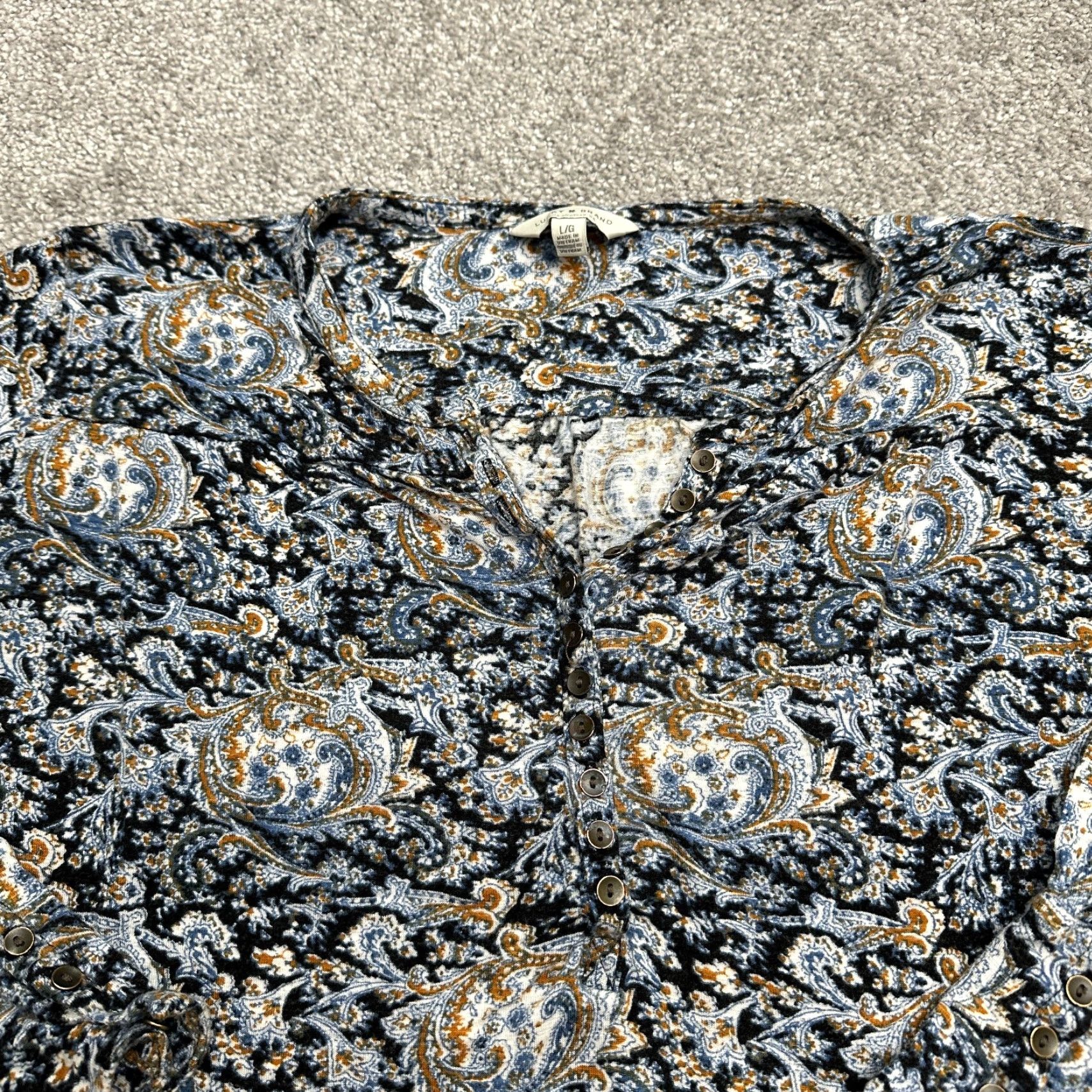 Lucky Brand Lucky Brand Blouse Tunic Womens Large Multicolor Paisley Long Sleeve Henley Top Size L / US 10 / IT 46 - 3 Thumbnail