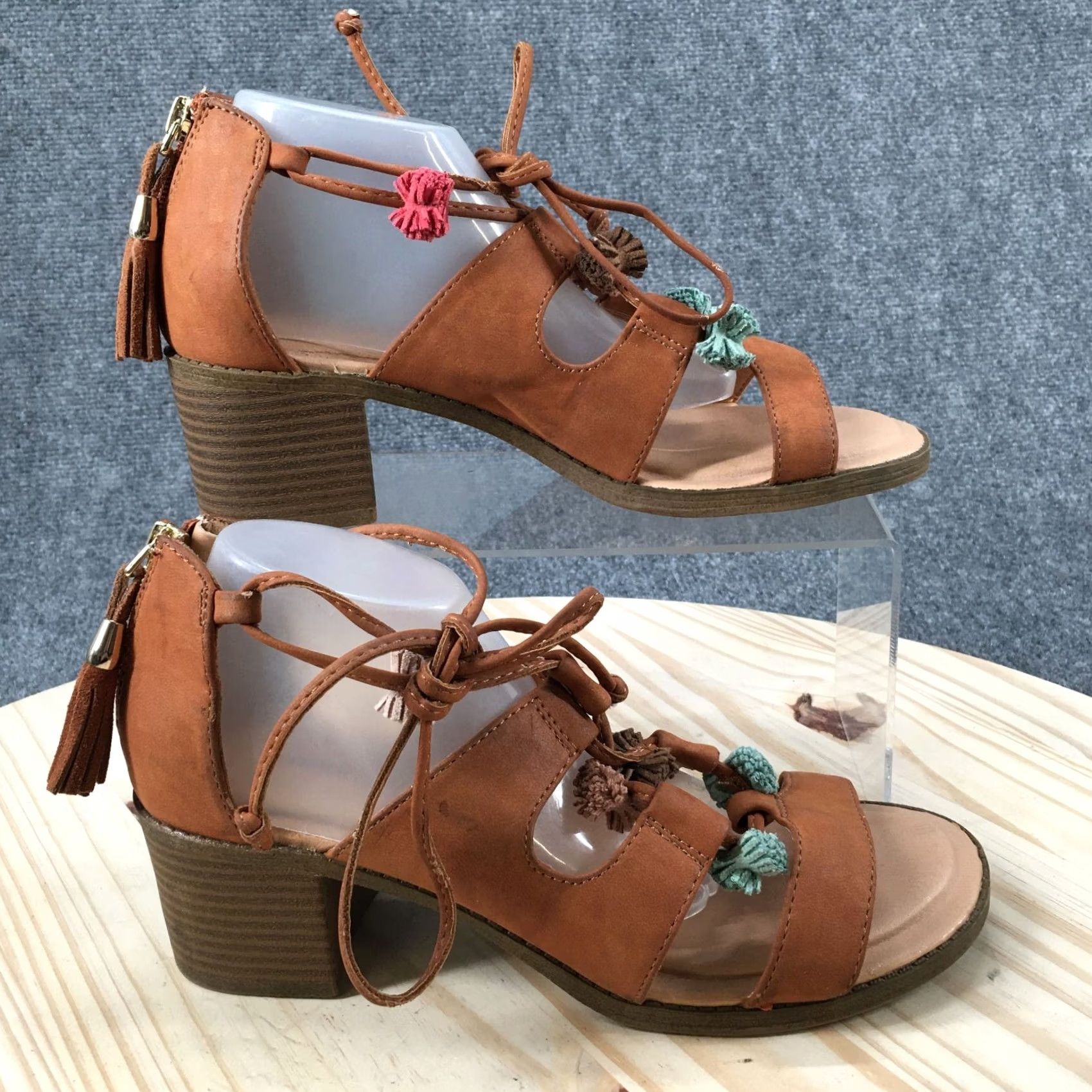 Vintage Maurices Ember Gladiator Sandals Womens 8 M Brown Faux Leather Back Zipper Size US 8 / IT 38 - 2 Thumbnail
