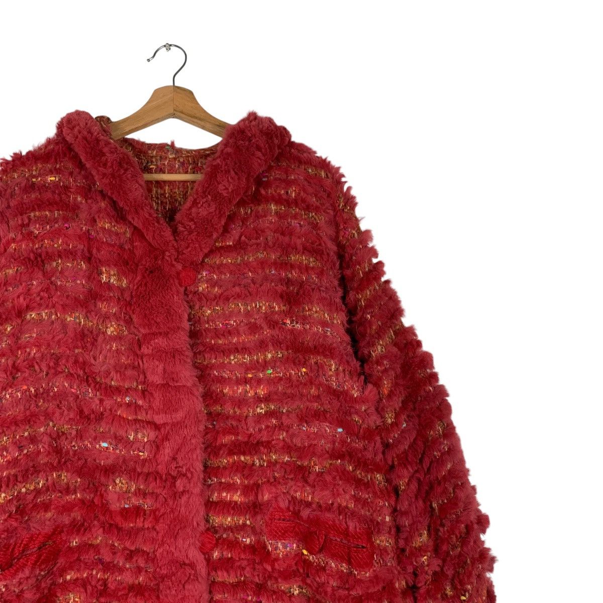 Vintage Reversible Fur & Tweed Hooded Overcoat #1376-C62 Size L / US 10 / IT 46 - 5 Thumbnail