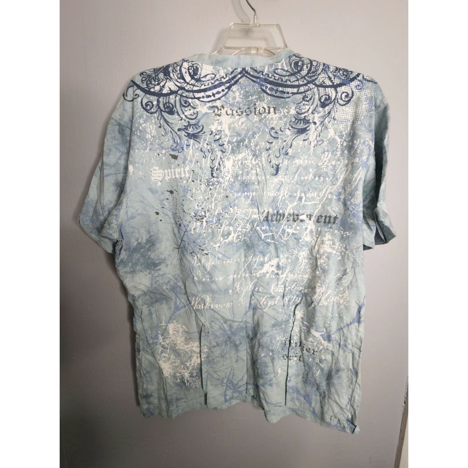 Vintage VINTAGE Request Mens 2XL T-Shirt Short Sleeve V-Neck Graphic Words Wings Blue Size US XXL / EU 58 / 5 - 2 Thumbnail