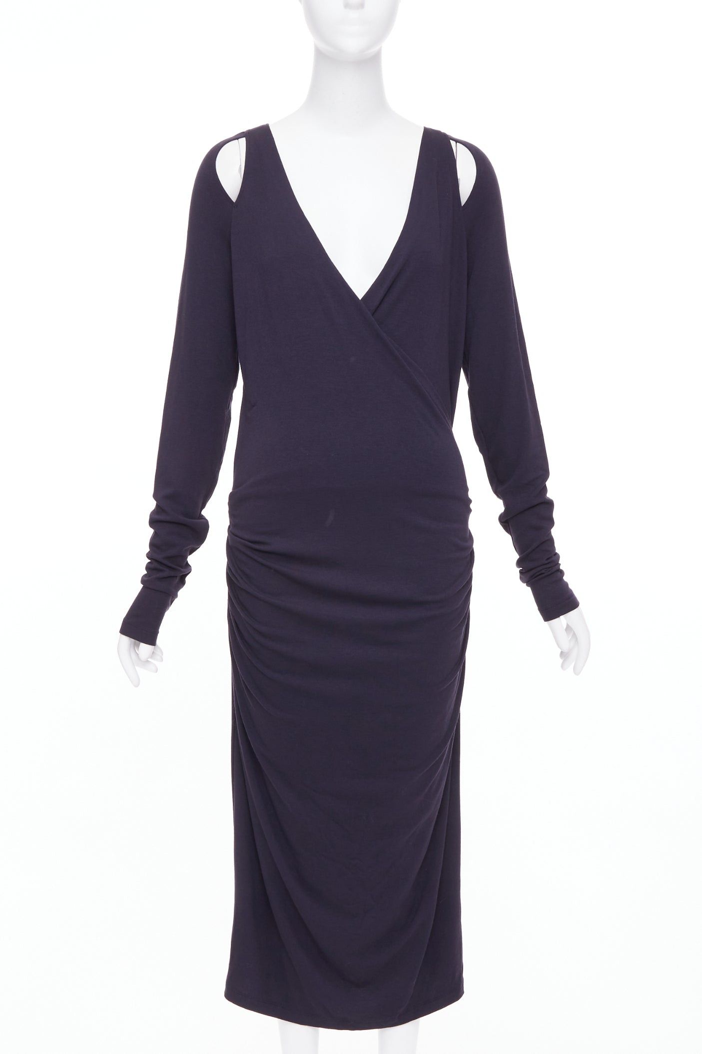 Donna Karan DONNA KARAN charcoal grey cold shoulder plunge V neck long sleeve dress L Size M / US 6-8 / IT 42-44 - 1 Thumbnail