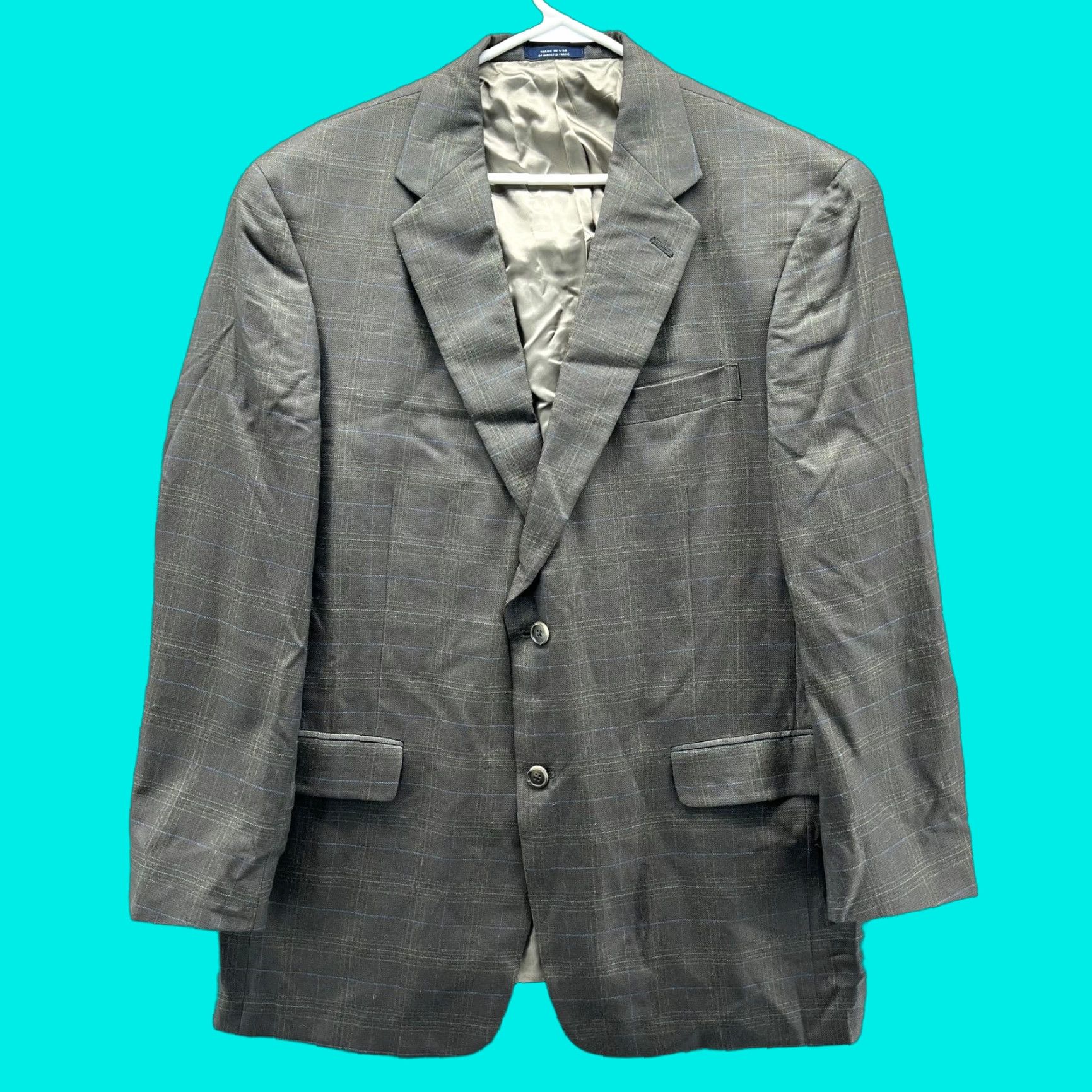 Hart Schaffner Marx Hart Schaffner Marx Suit Jacket Mens 43R Gray Plaid Two Button Notch Lapel Jacket/Coat Regular Length Black or Gray? Size 46R - 1 Thumbnail