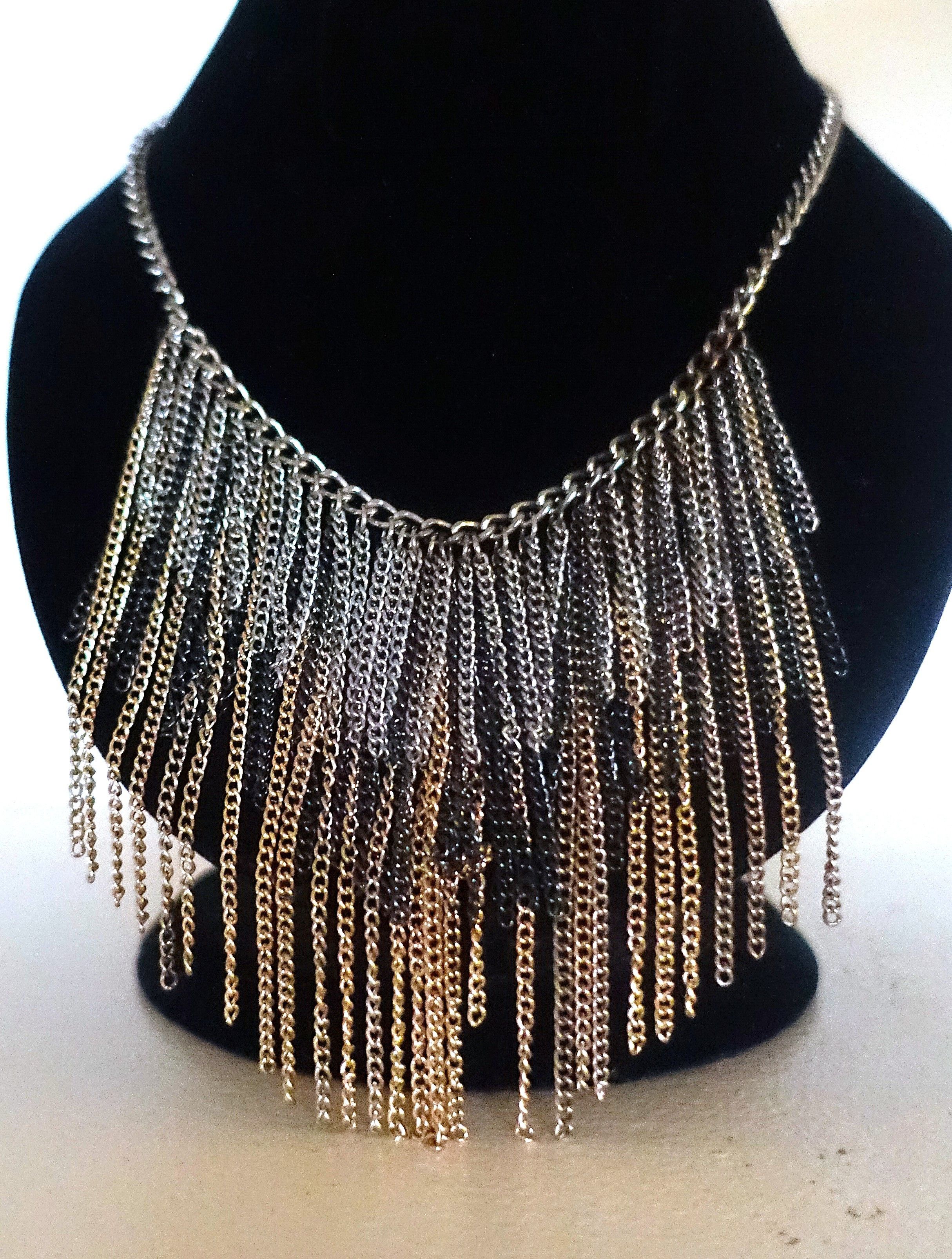 Vintage Silver Tone Gold tone Black Tassel Necklace Size ONE SIZE - 5 Thumbnail