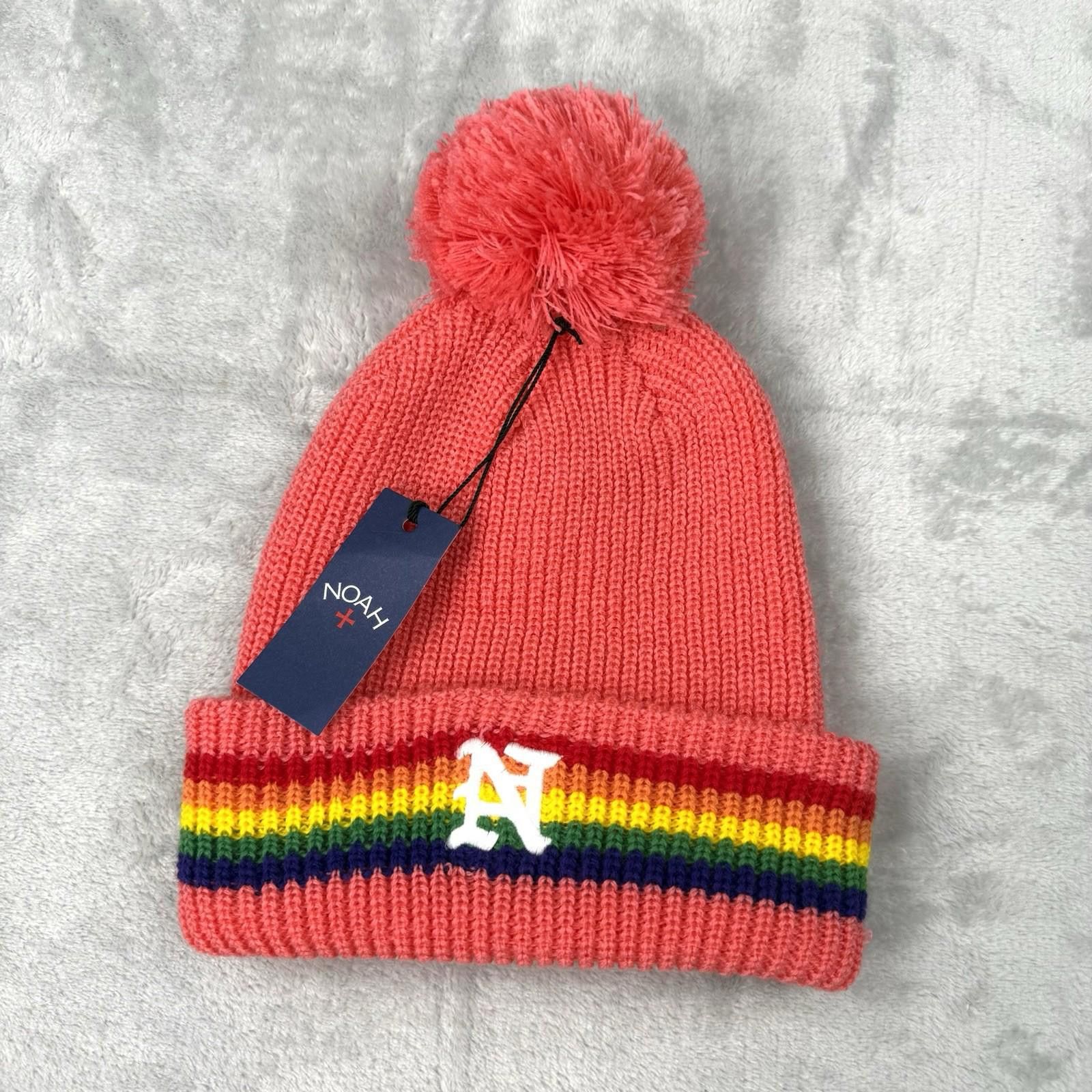 Noah NWT Noah NY Rainbow Stripe Pom Beanie Coral Pink Canada Made Size ONE SIZE - 1 Thumbnail