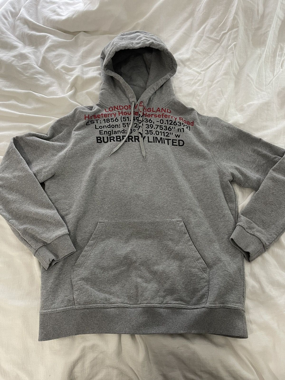 image of Burberry Logo Printed Drawstring Hoodie in Grey, Men's (Size XL)