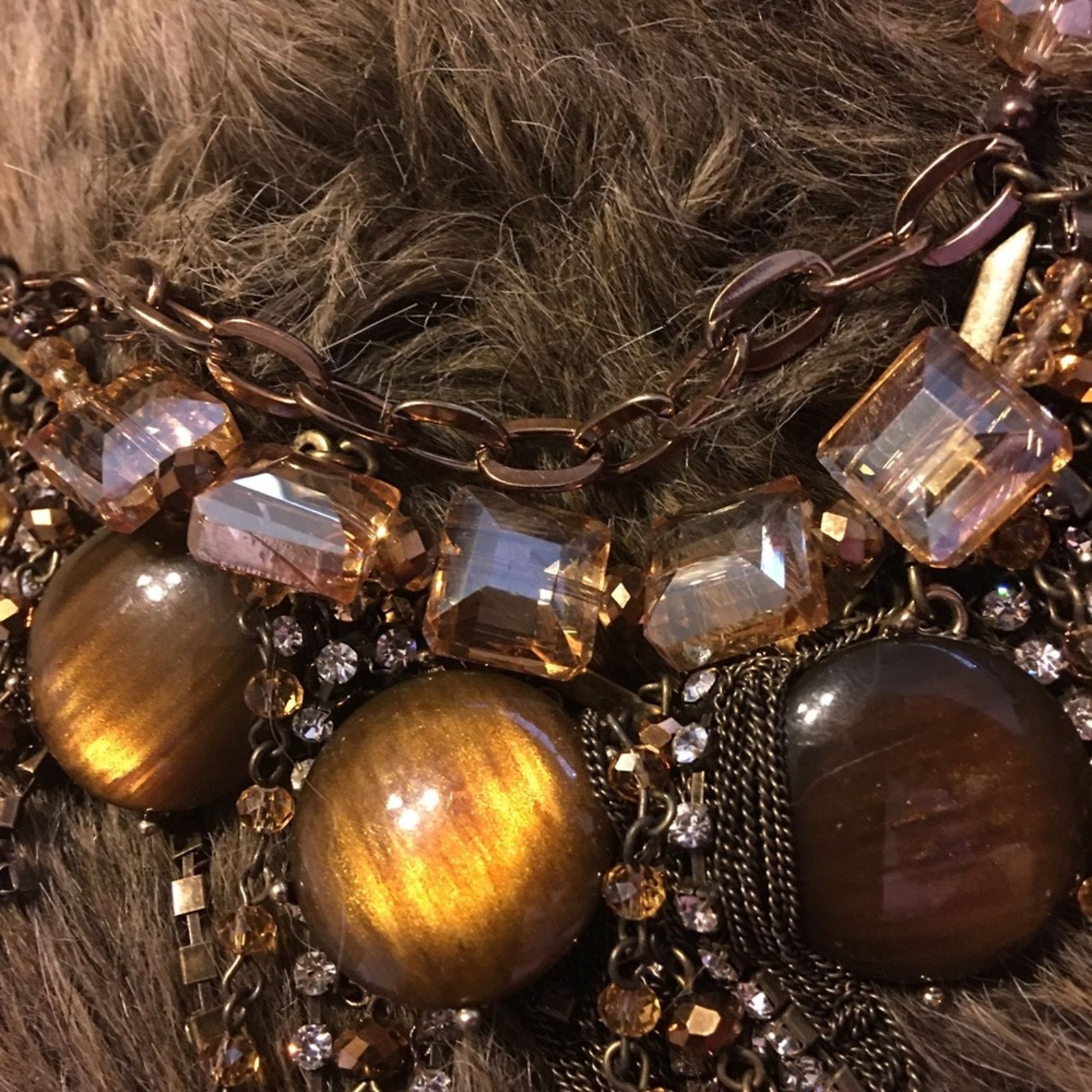 Jewelry Glass tiger eye amber stone chandelier necklace Size ONE SIZE - 6 Thumbnail