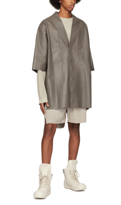 Rick Owens Rick Owens EDFU SS23 Gray Dust Faun Leather Jacket Size US M / EU 48-50 / 2 - 17 Thumbnail
