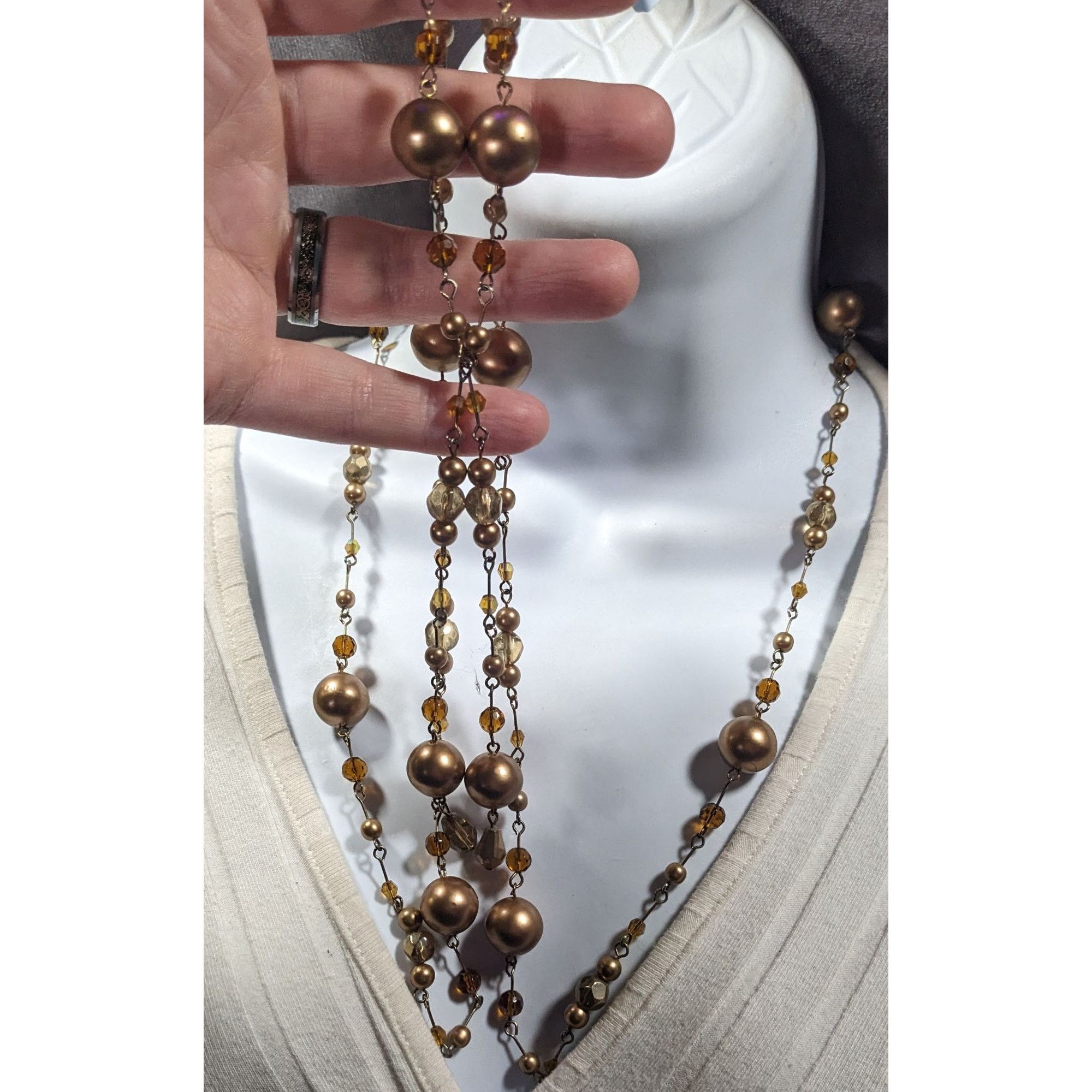 Other Vintage Glam Gold Tone Pearl And Glass Beaded Opera Necklace Size ONE SIZE - 5 Thumbnail