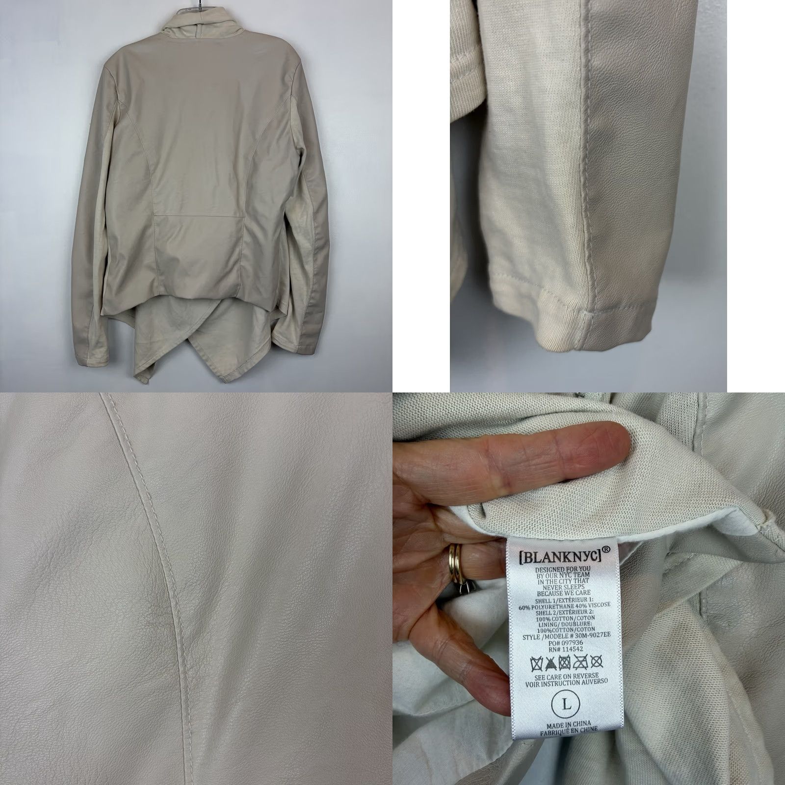 Vintage BLANKNYC Jacket Womens L Ivory Moto Leather Faux Front Zipper Short Drapey Casual Size L / US 10 / IT 46 - 8 Thumbnail