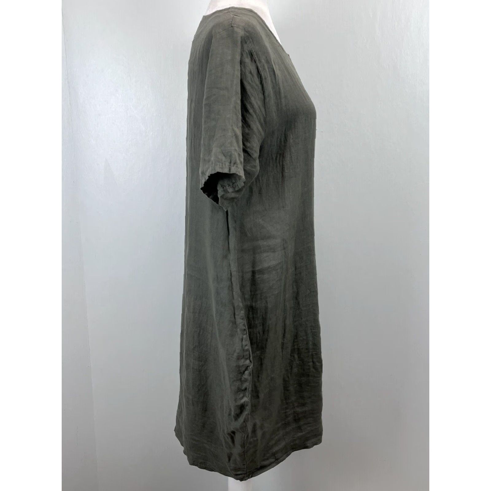 Vintage VINTAGE Unbranded Linen Tunic Shirt Dress M Green/Brown Ruched Lagenlook Knee-Length Women Size M / US 6-8 / IT 42-44 - 5 Thumbnail