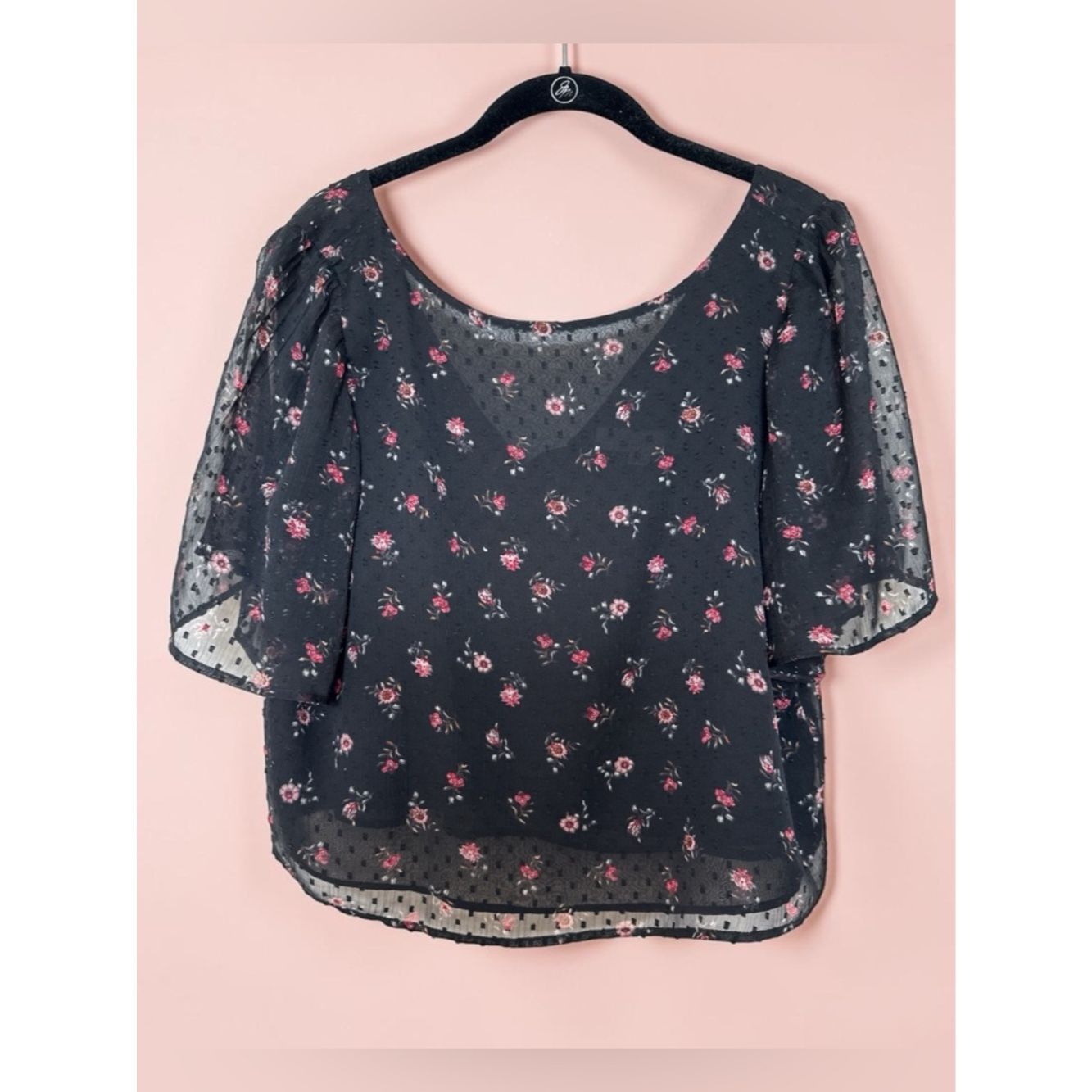 Loft LOFT Black Floral Sheer Blouse with Flutter Sleeves Size M / US 6-8 / IT 42-44 - 1 Thumbnail