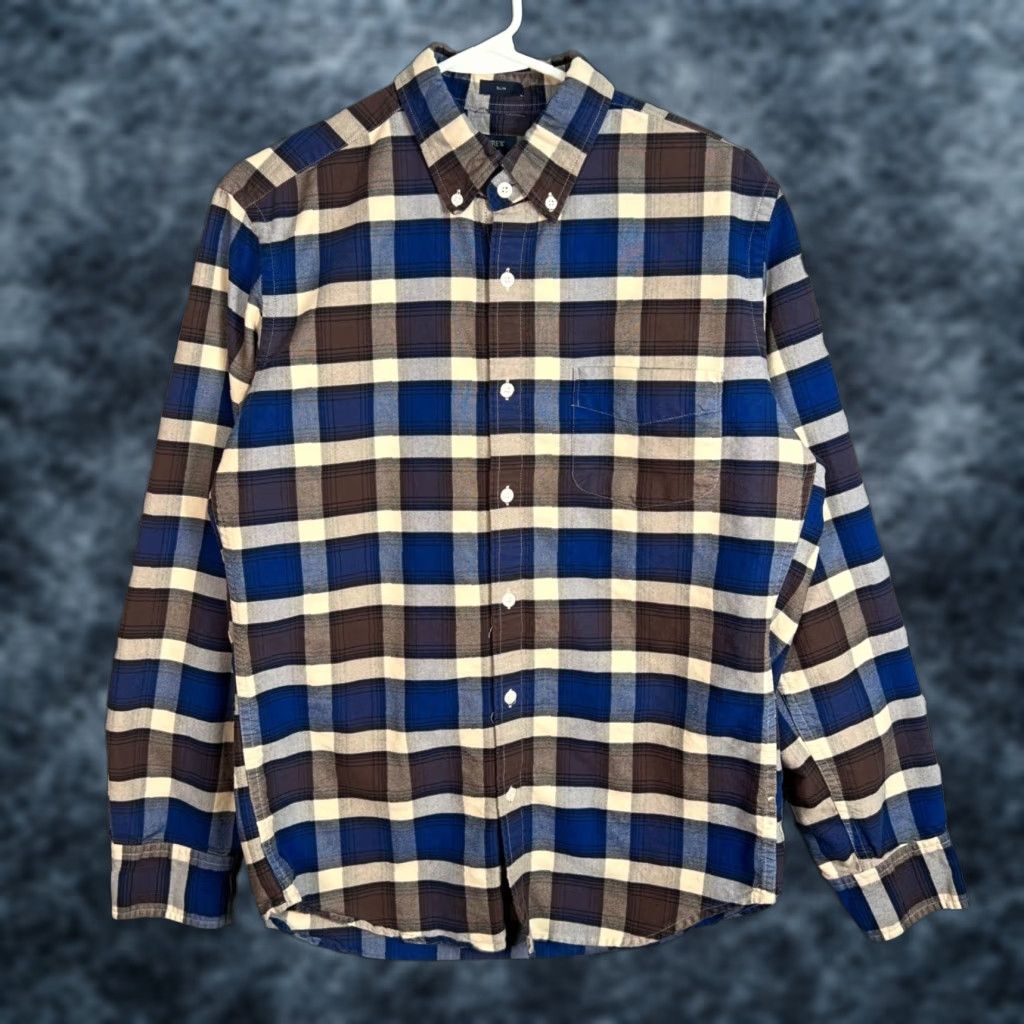 J.Crew J. Crew Mens Medium Slim Oxford Plaid Shirt Blue / Brown 100% Cotton Shirt Button-Up Casual Mens Slim Oxford Plaid Shirt Blue Brown Cotton N/A Size US M / EU 48-50 / 2 - 1 Thumbnail