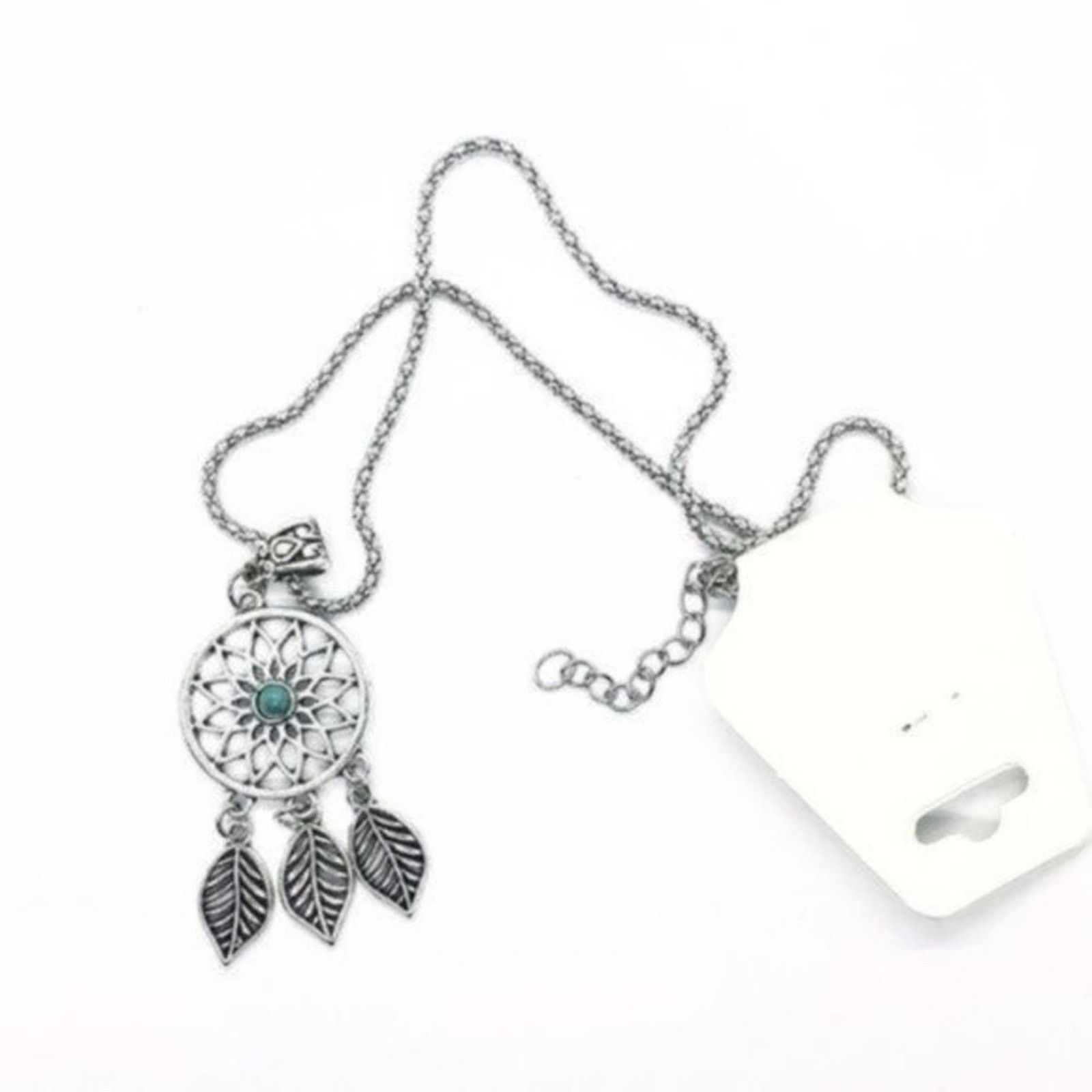 Boutique Moschino Silver Turquoise Dreamcatcher Feather Boho Necklace Size ONE SIZE - 2 Thumbnail