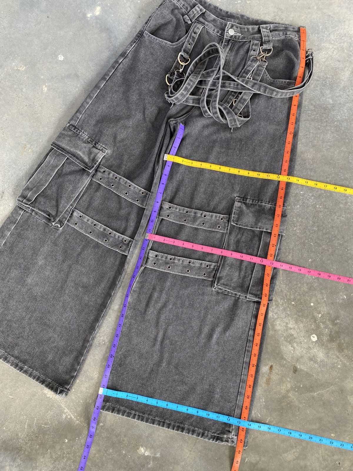 Japanese Brand ROMWE SUPER BAGGY RAVER PANT DENIM CARGO FADED BLACK Size US 30 / EU 46 - 5 Thumbnail