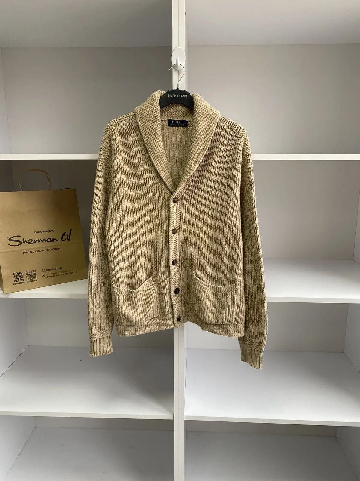 Polo Ralph Lauren × Ralph Lauren × Vintage Vintage Polo Ralph Lauren Knitted Beige Cardigan Size US L / EU 52-54 / 3 - 1 Thumbnail