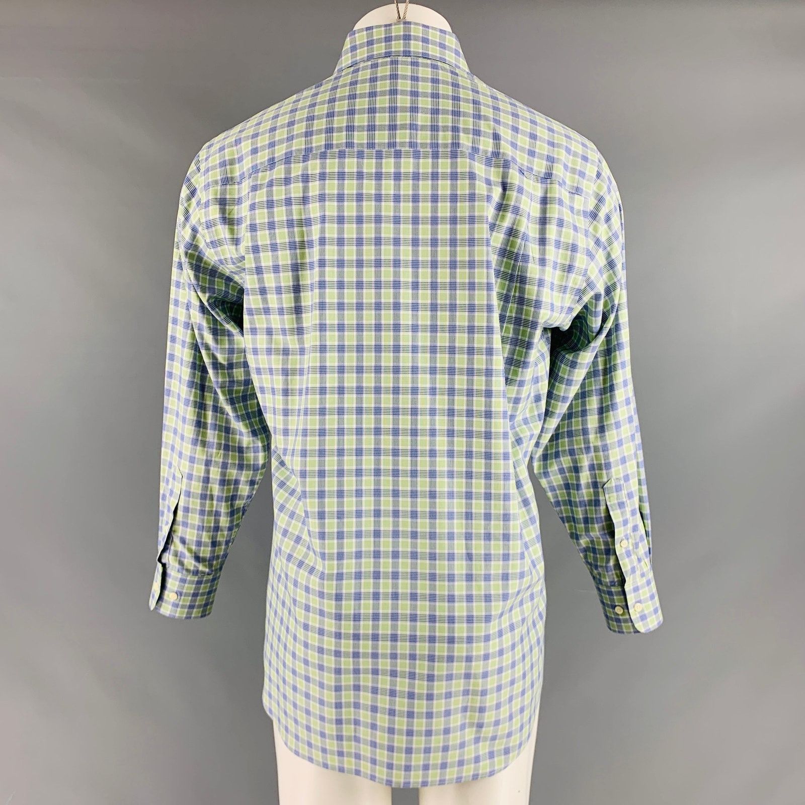 David Donahue Size XL Green Blue Plaid Cotton Long Sleeve Shirt Size US XL / EU 56 / 4 - 3 Thumbnail