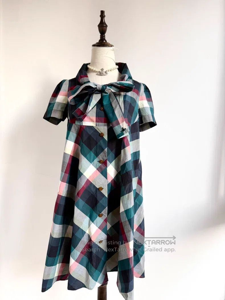 Vivienne Westwood Vivienne Westwood Antique Blue Plaid Bow Tie Short Sleeve Size M / US 6-8 / IT 42-44 - 2 Thumbnail