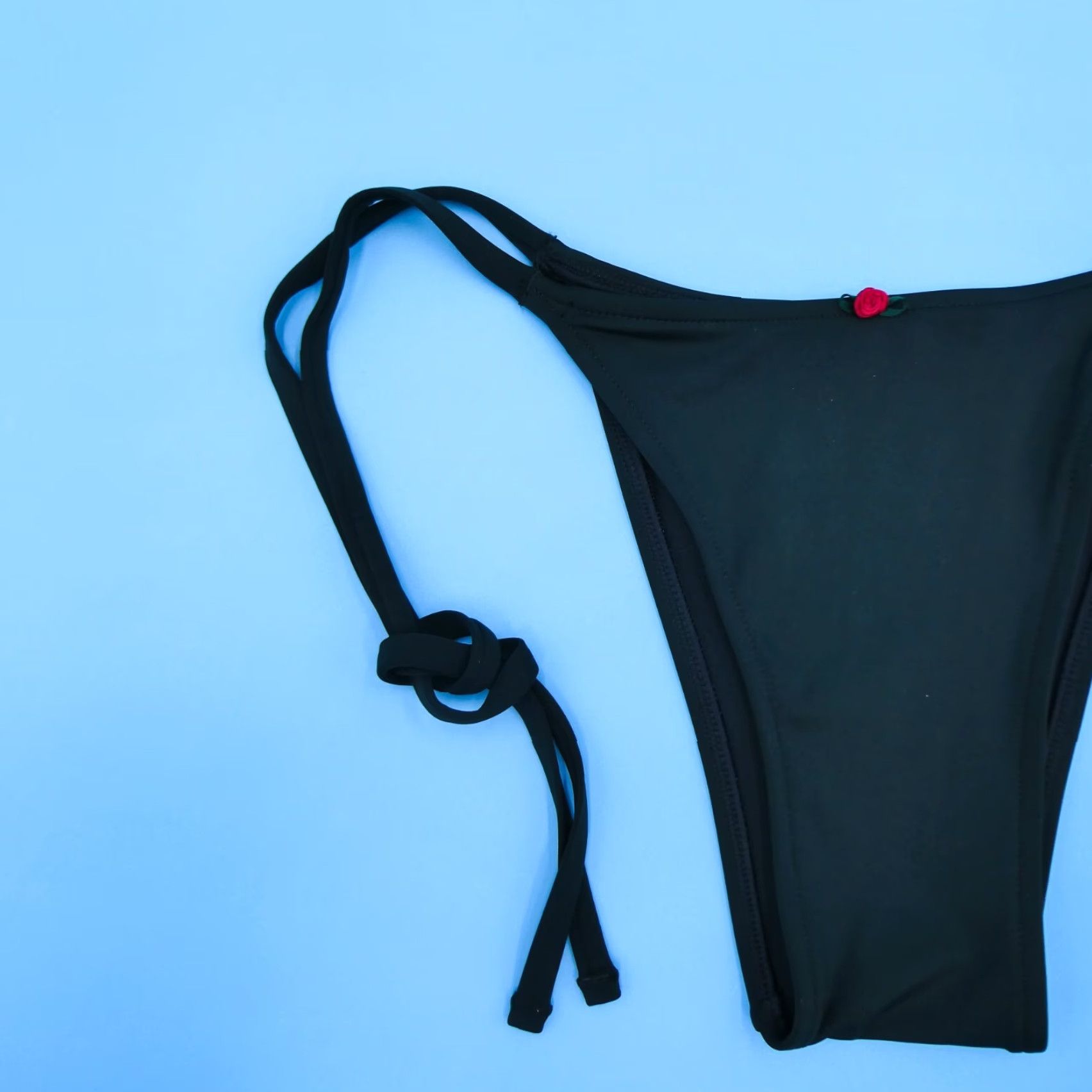 Victorias Secret PINK Bikini Bottom Thong Side Tie Black Rose Bow Womens Medium