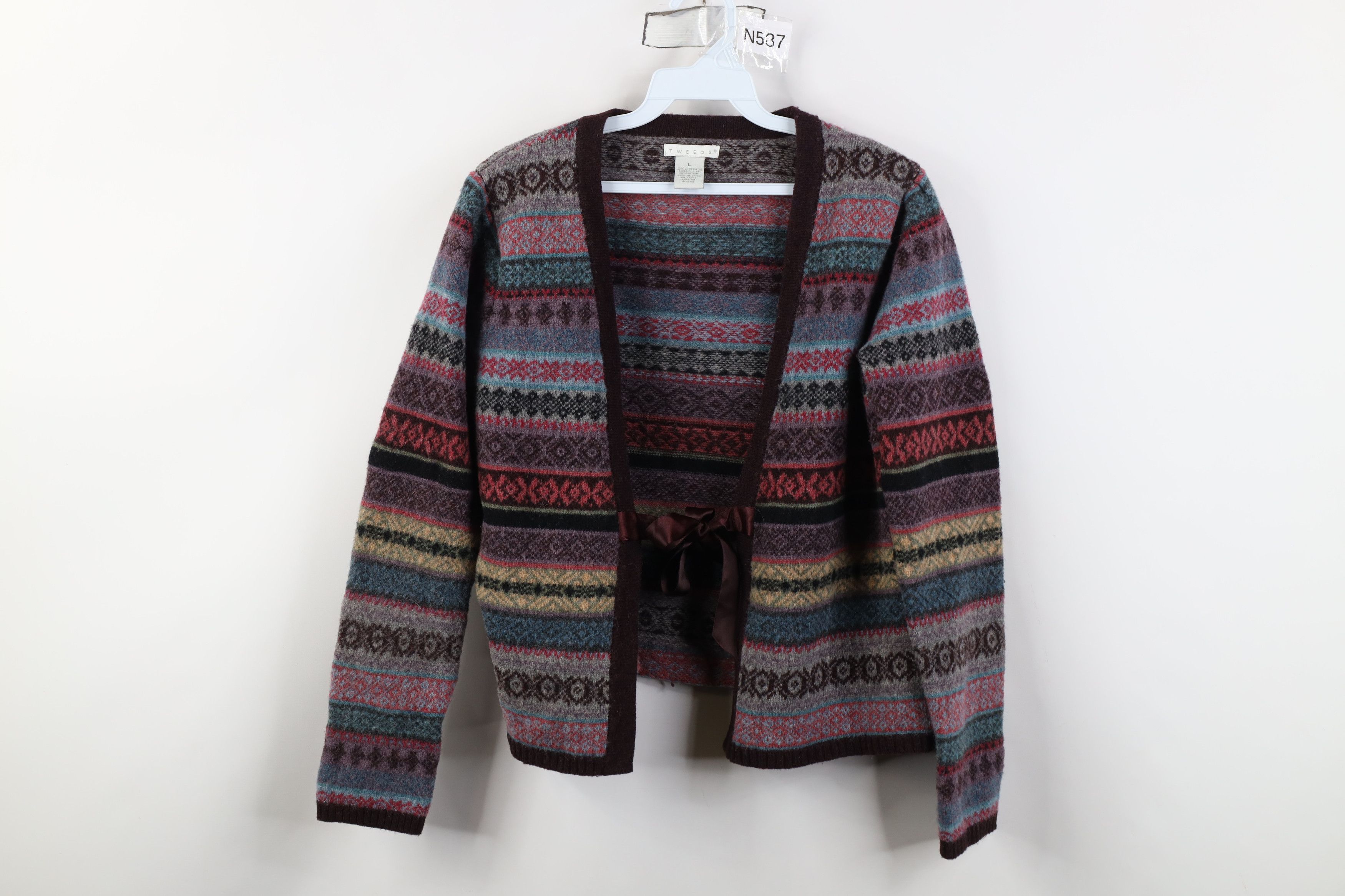 Vintage Vintage 90s Y2K Babydoll Rainbow Fair Isle Tie Sweater Size L / US 10 / IT 46 - 1 Thumbnail