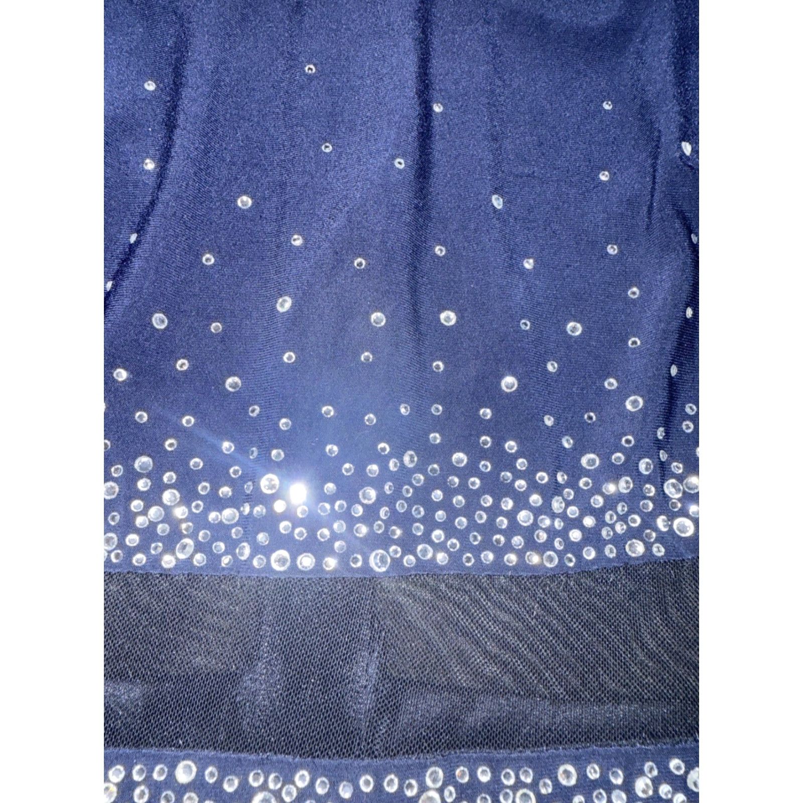 Vintage Jodi Kristopher Formal Dress Navy Blue Rhinestones Long Sleeves Women’s Size 1 Midi A-Line Mock Neck Party/Cocktail Wedding Size XS / US 0-2 / IT 36-38 - 6 Thumbnail