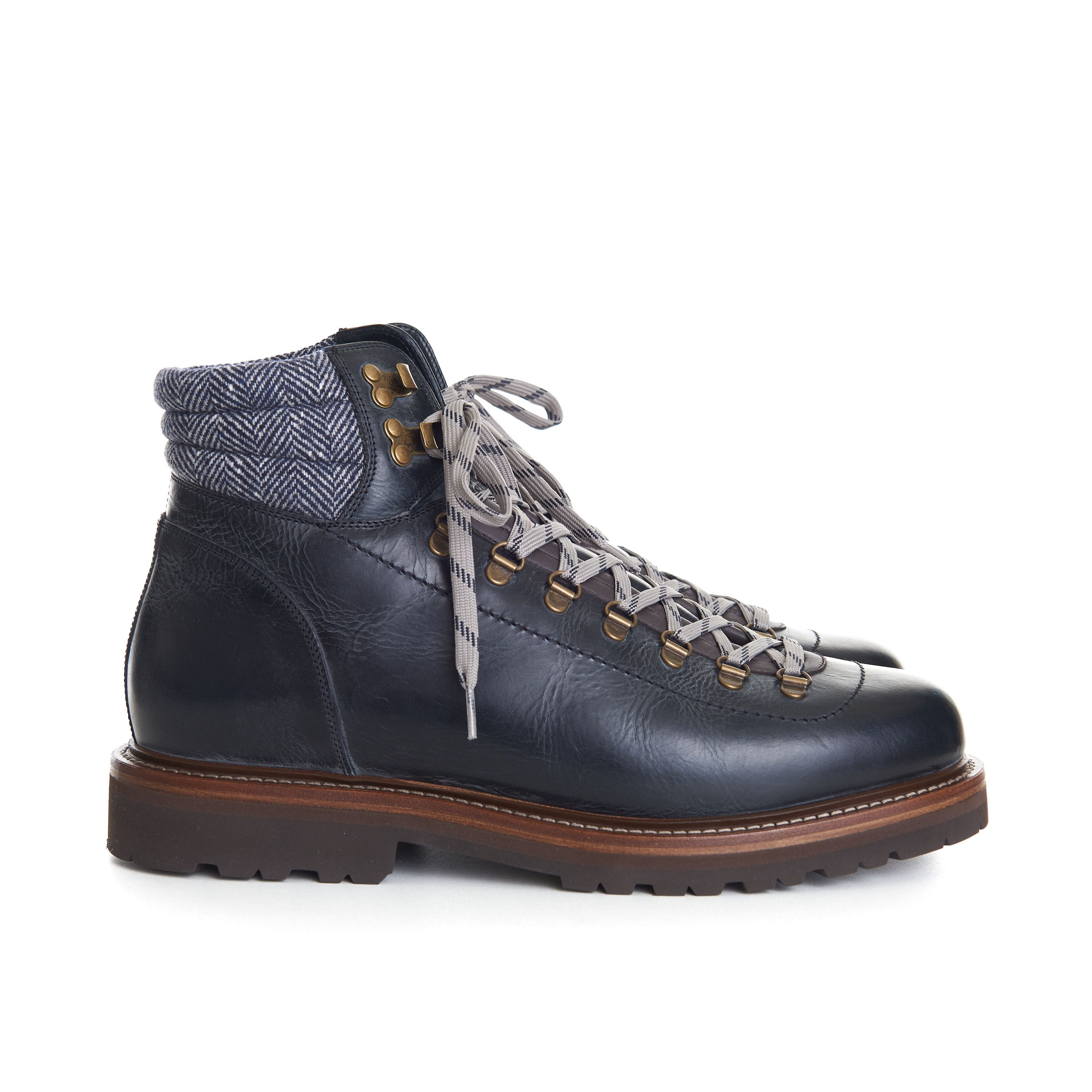 Brunello Cucinelli Mountain Boots In Blue Leather With Shearling Lining Size US 12 / EU 45 - 3 Thumbnail
