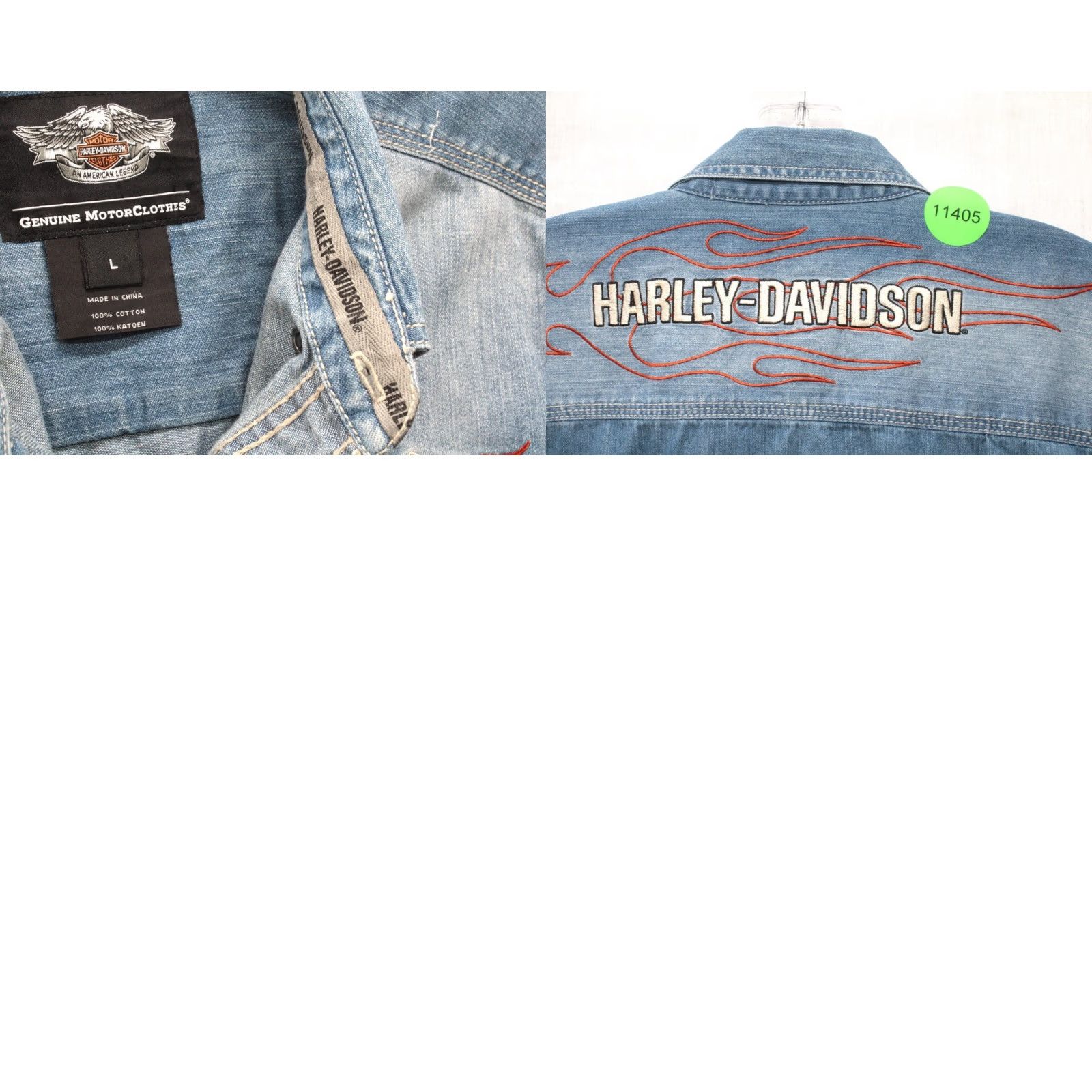 Harley Davidson VINTAGE Harley-Davidson Shirt Women's L Sleeveless Button Embroidered Chambray Size L / US 10 / IT 46 - 8 Thumbnail